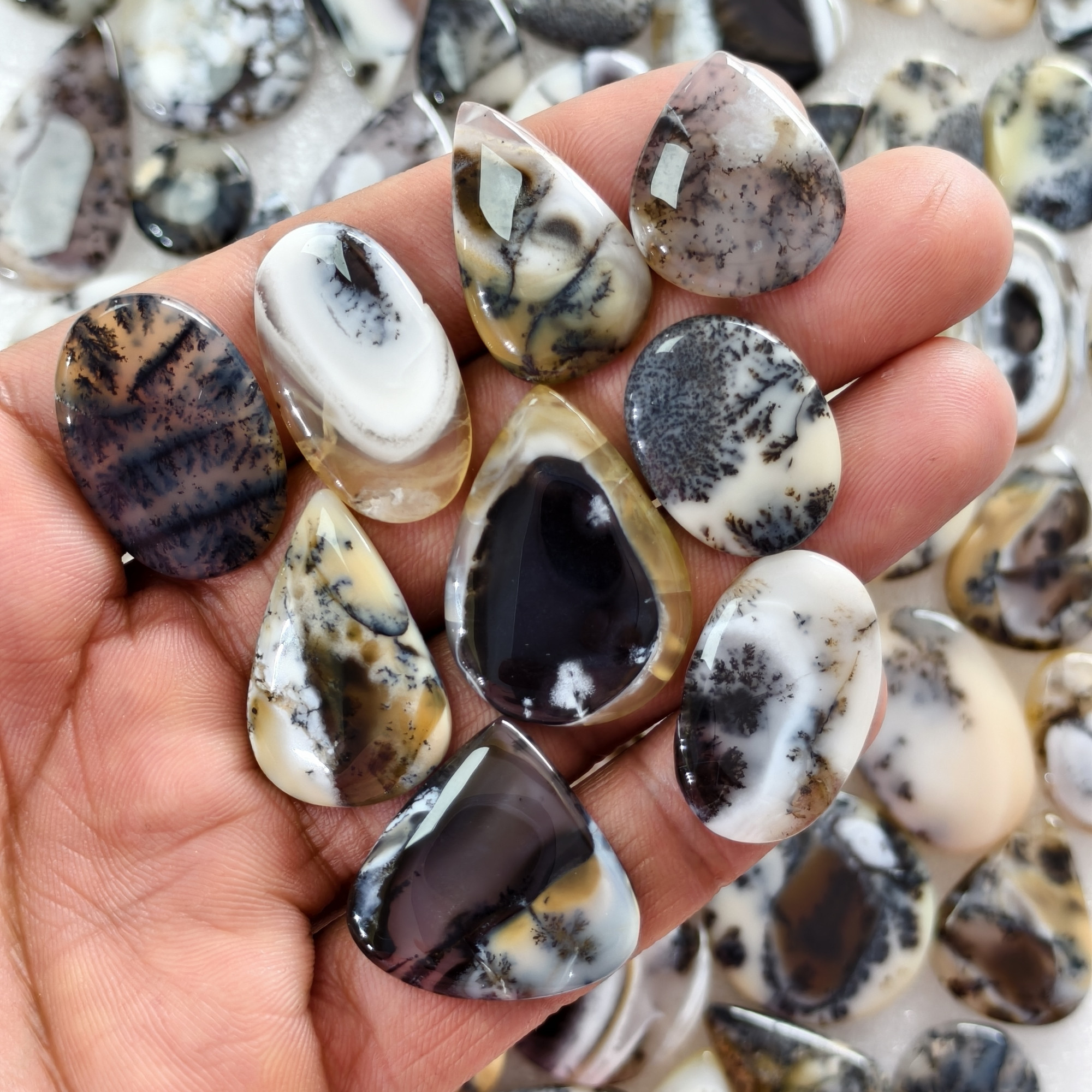 Natural Dendrite Agate Cabochon Gemstones Wholesale Bulk Loose Stones Jewelry Making 19x14x3mm 45x28x3mm 22 Cts Avg
