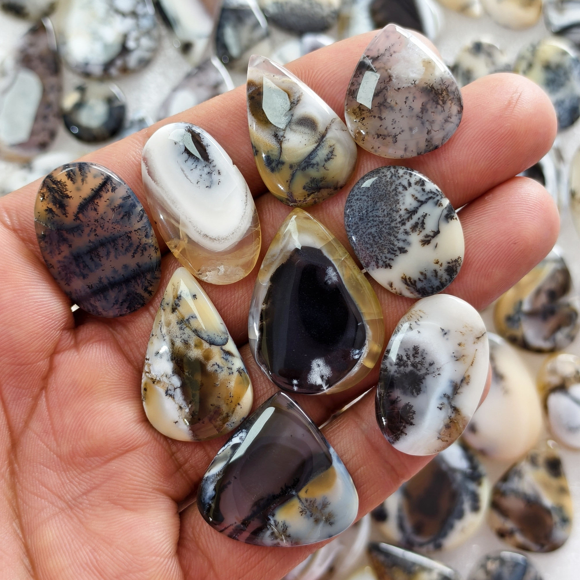 Natural Dendrite Agate Cabochon Gemstones Wholesale Bulk Loose Stones Jewelry Making 19x14x3mm  45x28x3mm 22 Cts Avg