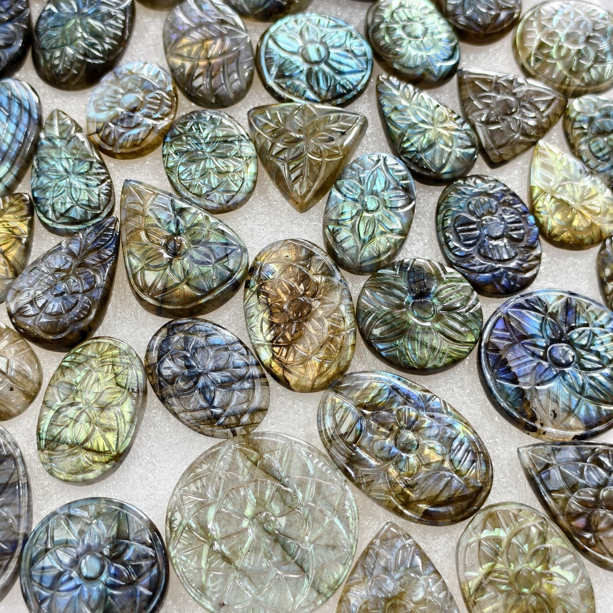 Natural Labradorite Hand Carved Cabochon 25x16x3mm- 36x20x3mm 22Cts Average