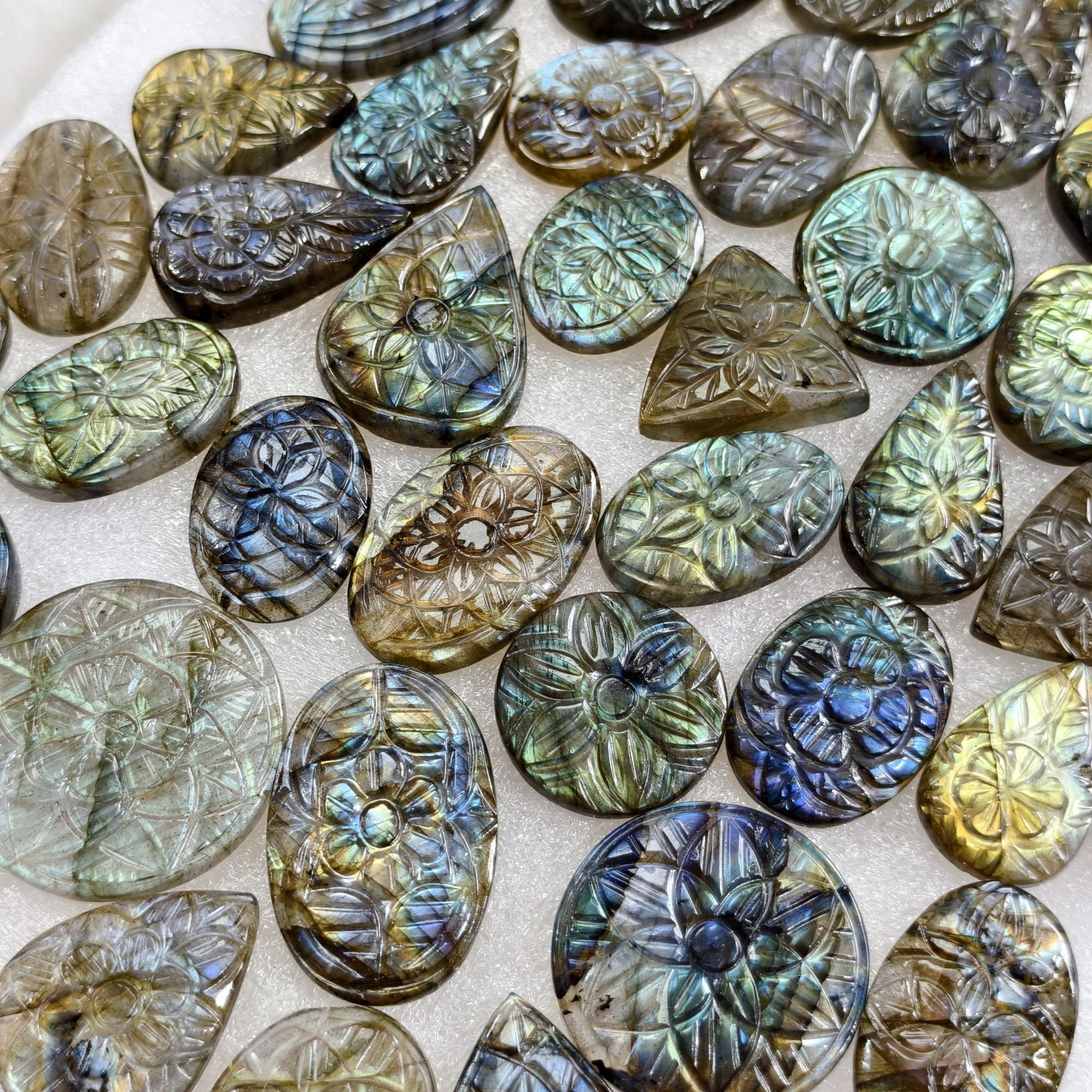 Natural Labradorite Hand Carved Cabochon 25x16x3mm- 36x20x3mm 22Cts Average