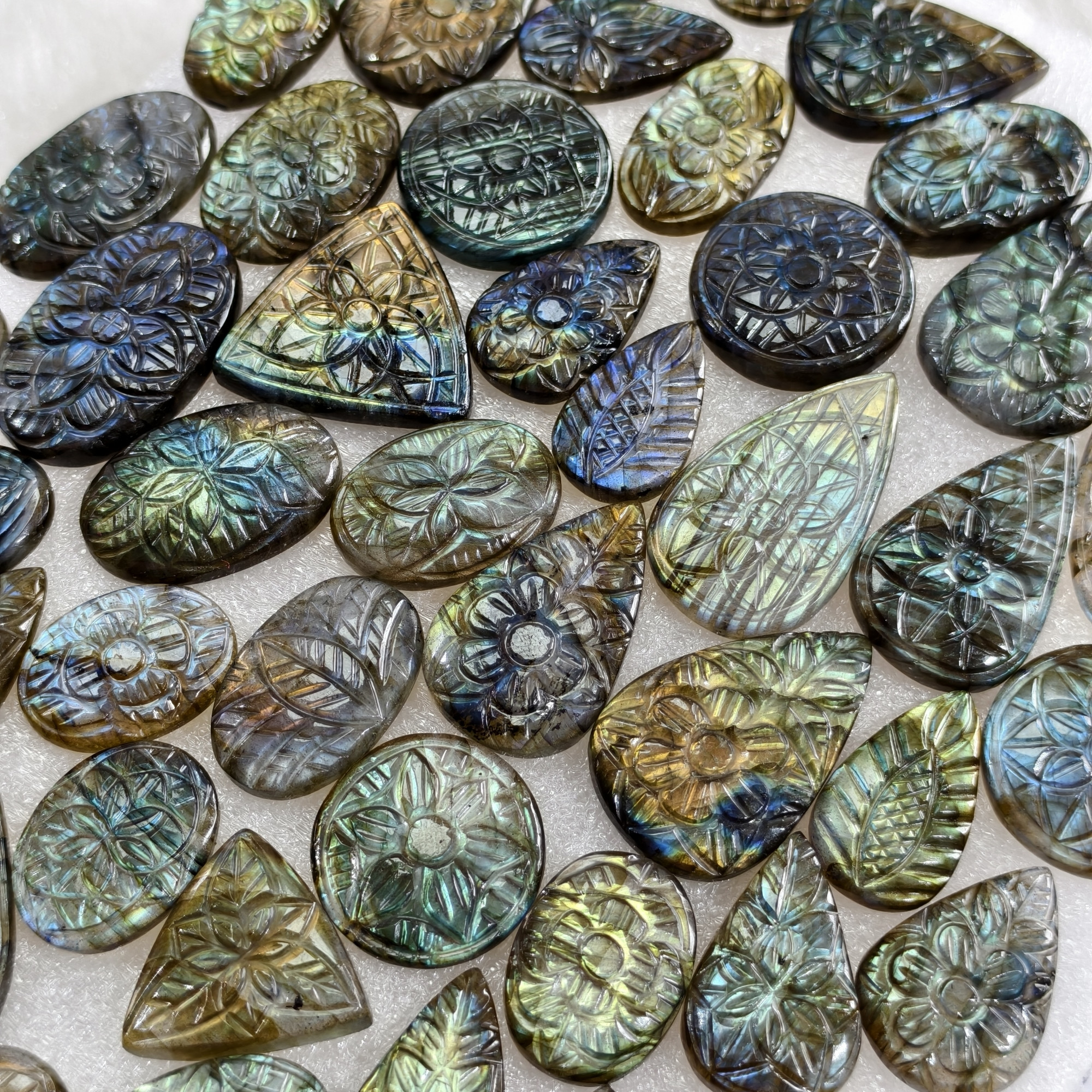 Natural Labradorite Hand Carved Cabochon 25x16x3mm- 36x20x3mm 22Cts Average