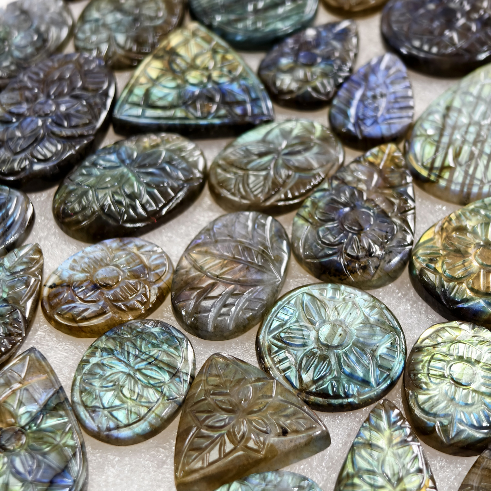 Natural Labradorite Hand Carved Cabochon 25x16x3mm- 36x20x3mm 22Cts Average