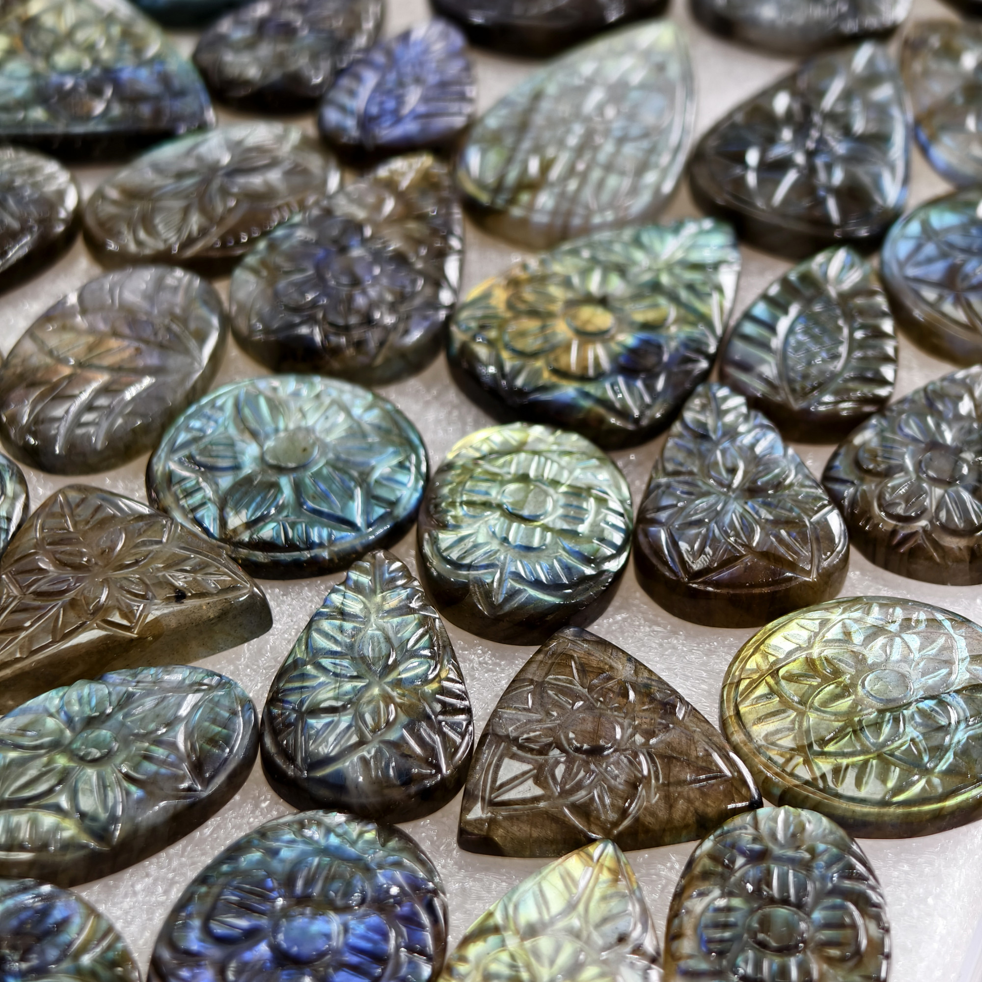 Natural Labradorite Hand Carved Cabochon 25x16x3mm- 36x20x3mm 22Cts Average