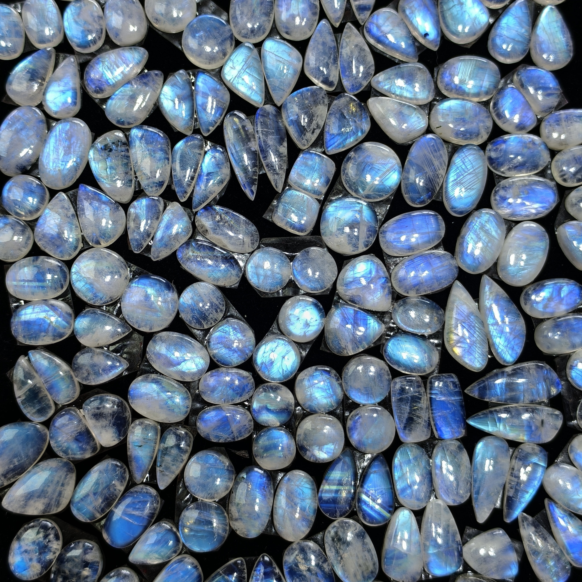Natural Rainbow Moonstone Pair Matching Earring Gemstones 10x10x4mm 19x7x4mm Polished Loose Stones 7ct Avg