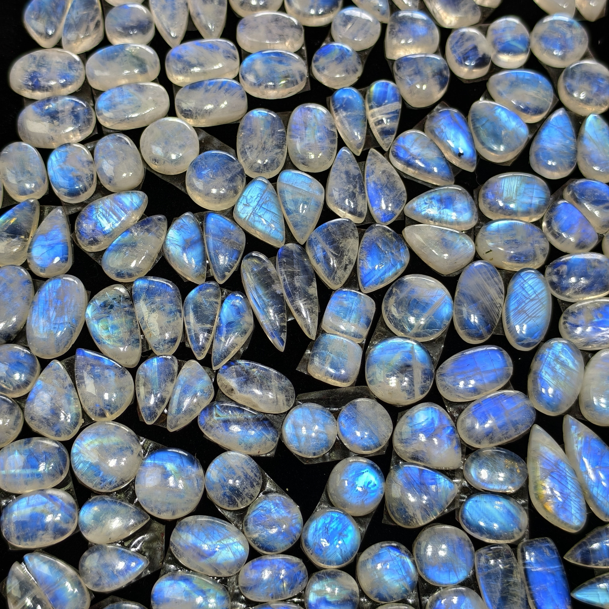 Natural Rainbow Moonstone Pair Matching Earring Gemstones 10x10x4mm 19x7x4mm Polished Loose Stones 7ct Avg