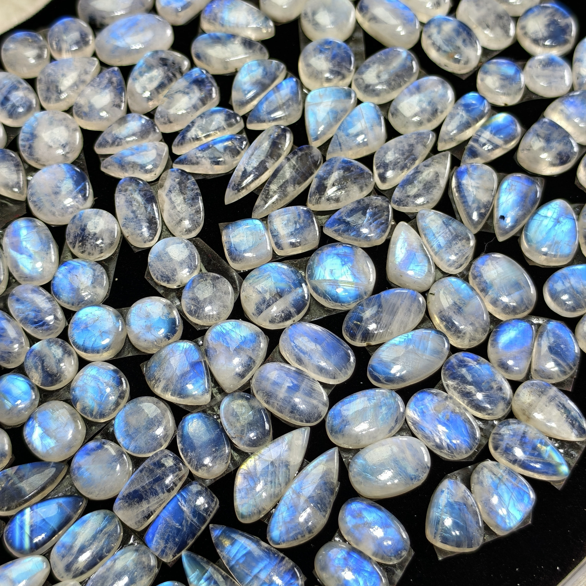 Natural Rainbow Moonstone Pair Matching Earring Gemstones 10x10x4mm 19x7x4mm Polished Loose Stones 7ct Avg