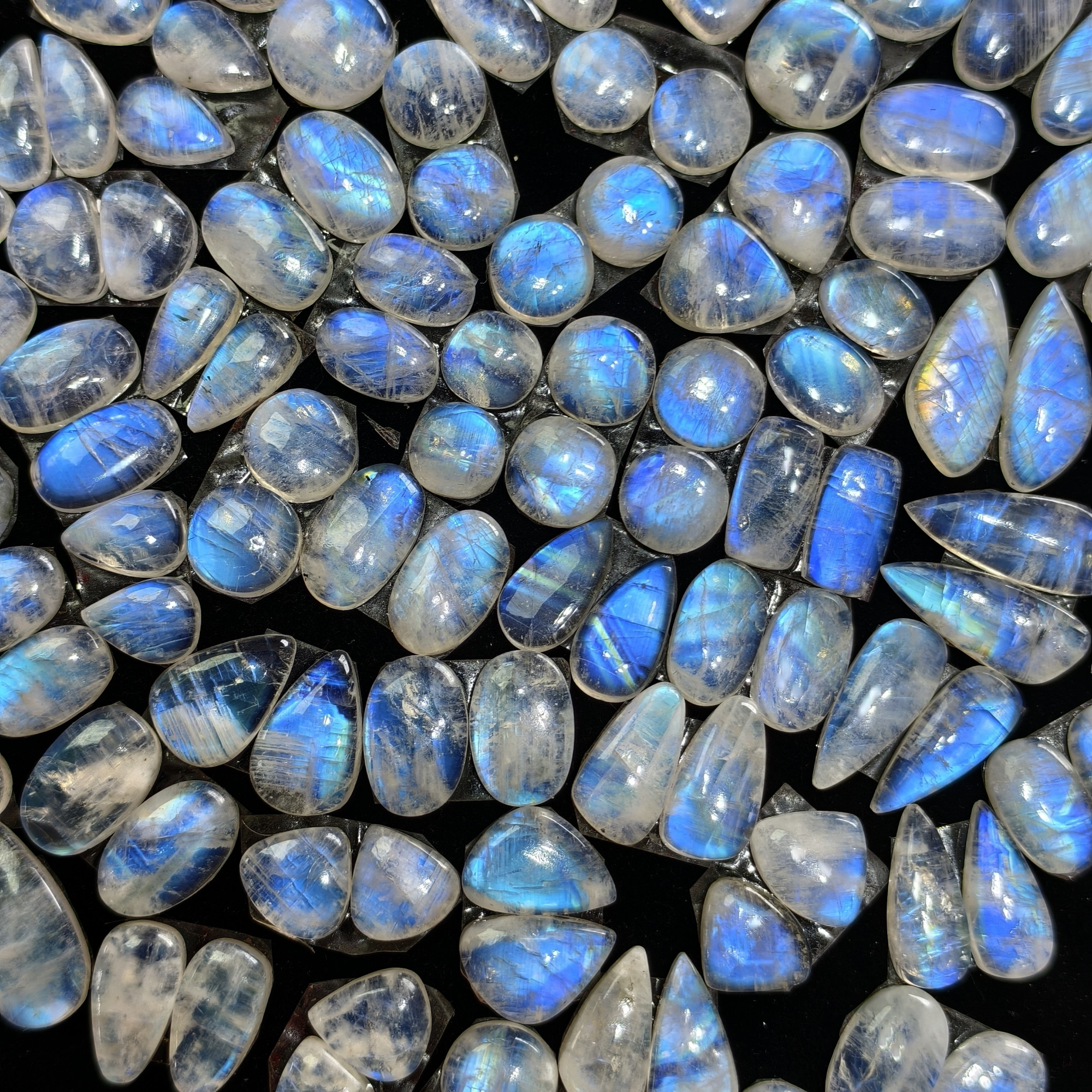 Natural Rainbow Moonstone Pair Matching Earring Gemstones 10x10x4mm 19x7x4mm Polished Loose Stones 7ct Avg