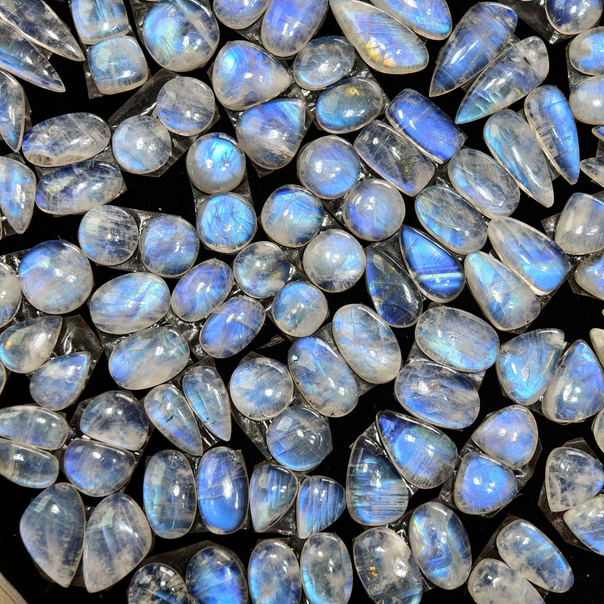 Natural Rainbow Moonstone Pair Matching Earring Gemstones 10x10x4mm 19x7x4mm Polished Loose Stones 7ct Avg