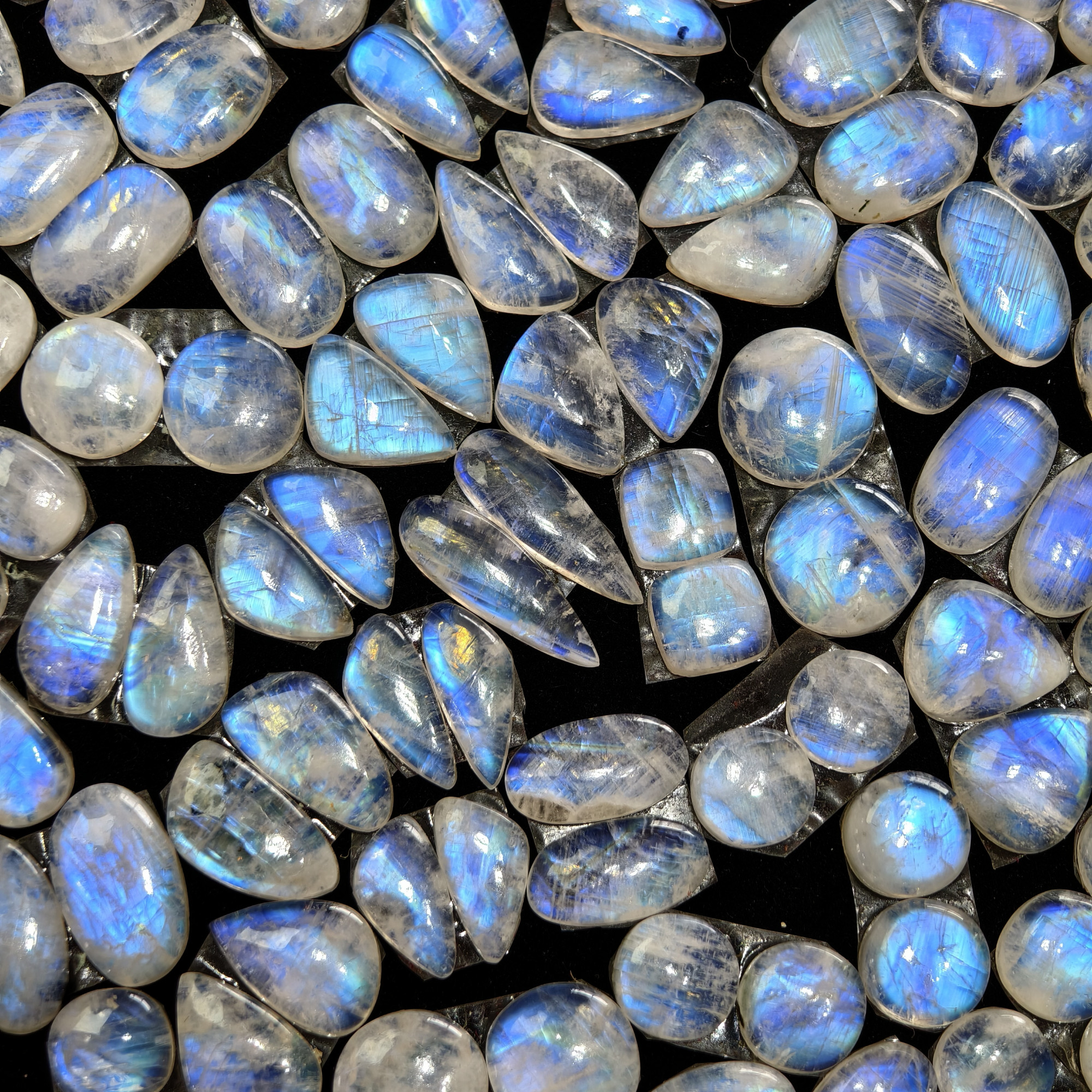 Natural Rainbow Moonstone Pair Matching Earring Gemstones 10x10x4mm 19x7x4mm Polished Loose Stones 7ct Avg