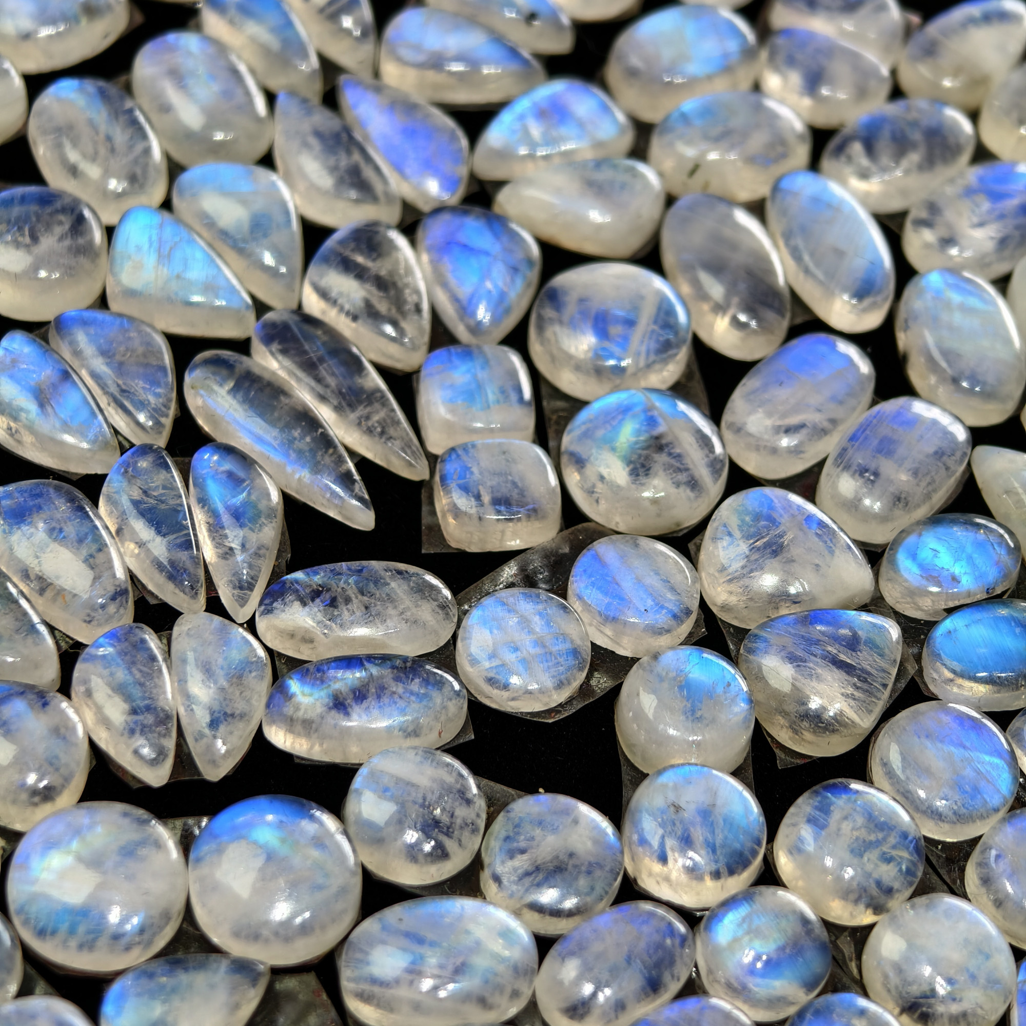 Natural Rainbow Moonstone Pair Matching Earring Gemstones 10x10x4mm 19x7x4mm Polished Loose Stones 7ct Avg