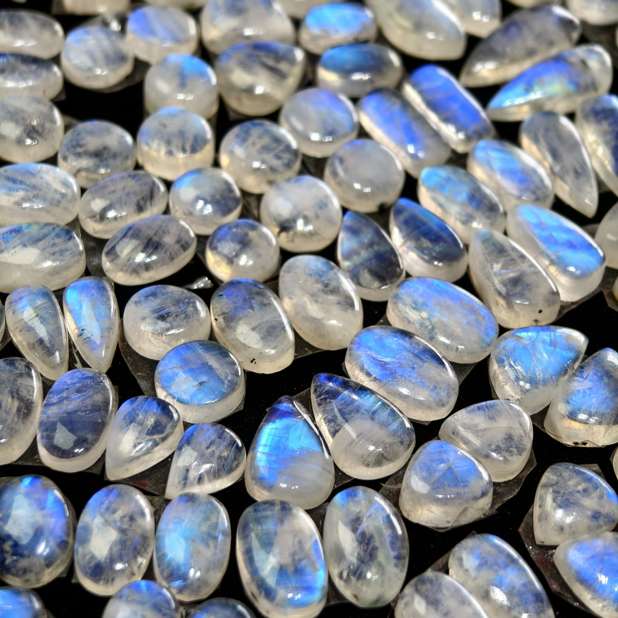 Natural Rainbow Moonstone Pair Matching Earring Gemstones 10x10x4mm 19x7x4mm Polished Loose Stones 7ct Avg