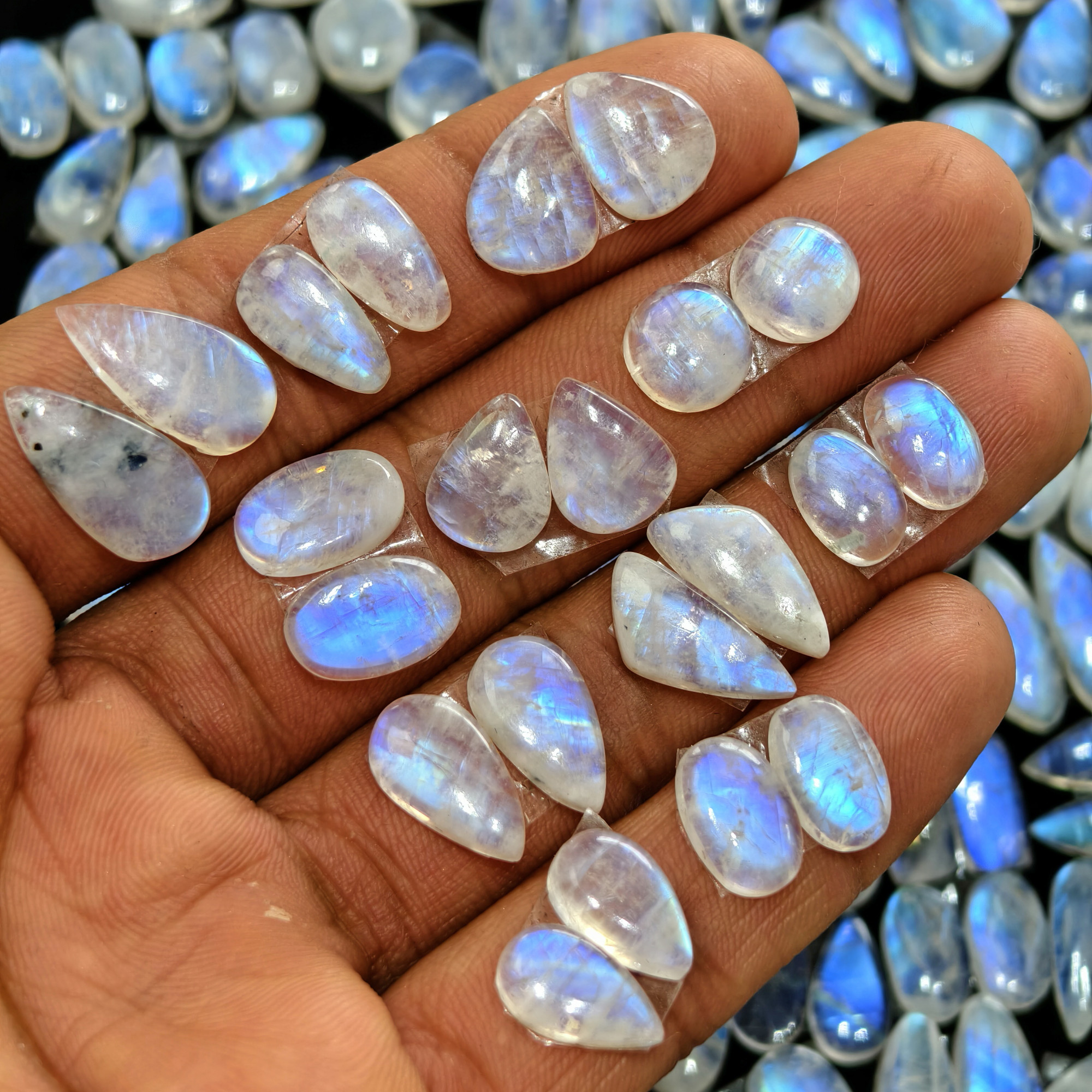 Natural Rainbow Moonstone Pair Matching Earring Gemstones 10x10x4mm 19x7x4mm Polished Loose Stones 7ct Avg