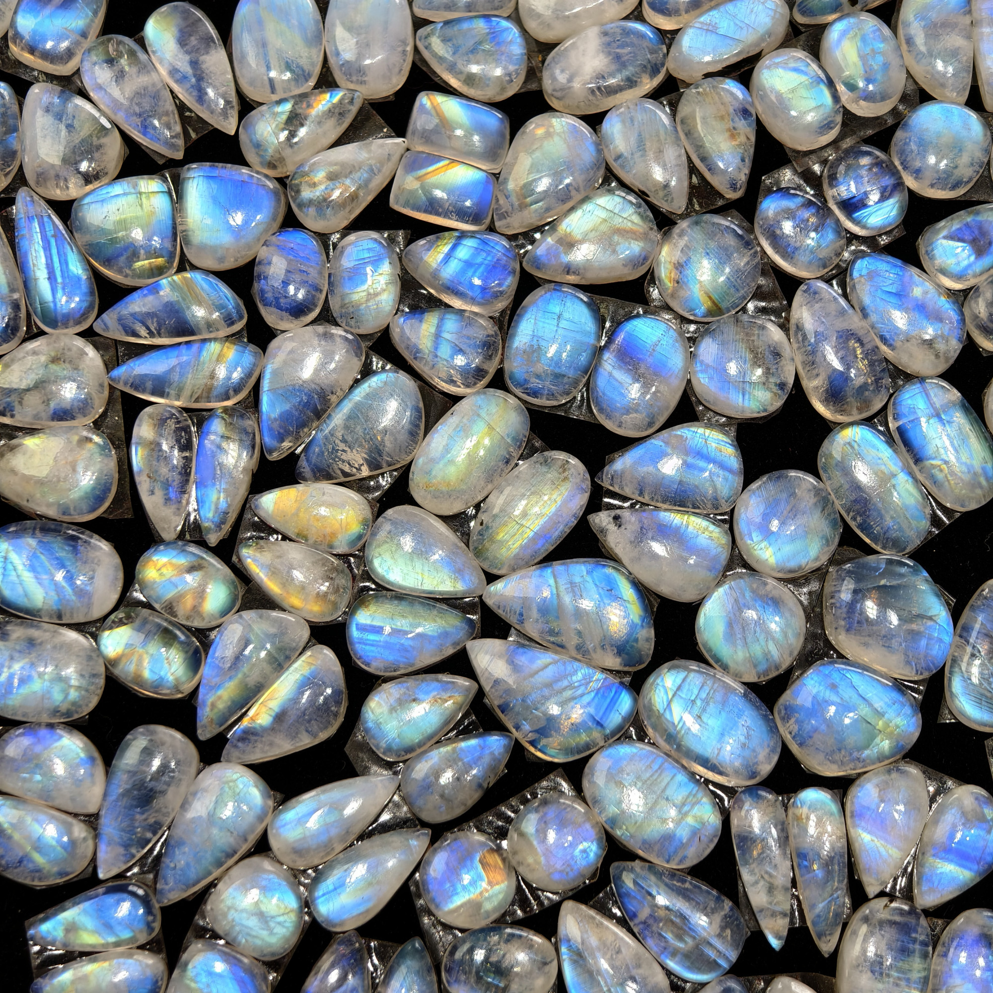 Natural Blue Fire Moonstone Matching Gemston Earing Pair 6Cts 8x8x3mm 16x9x3mm