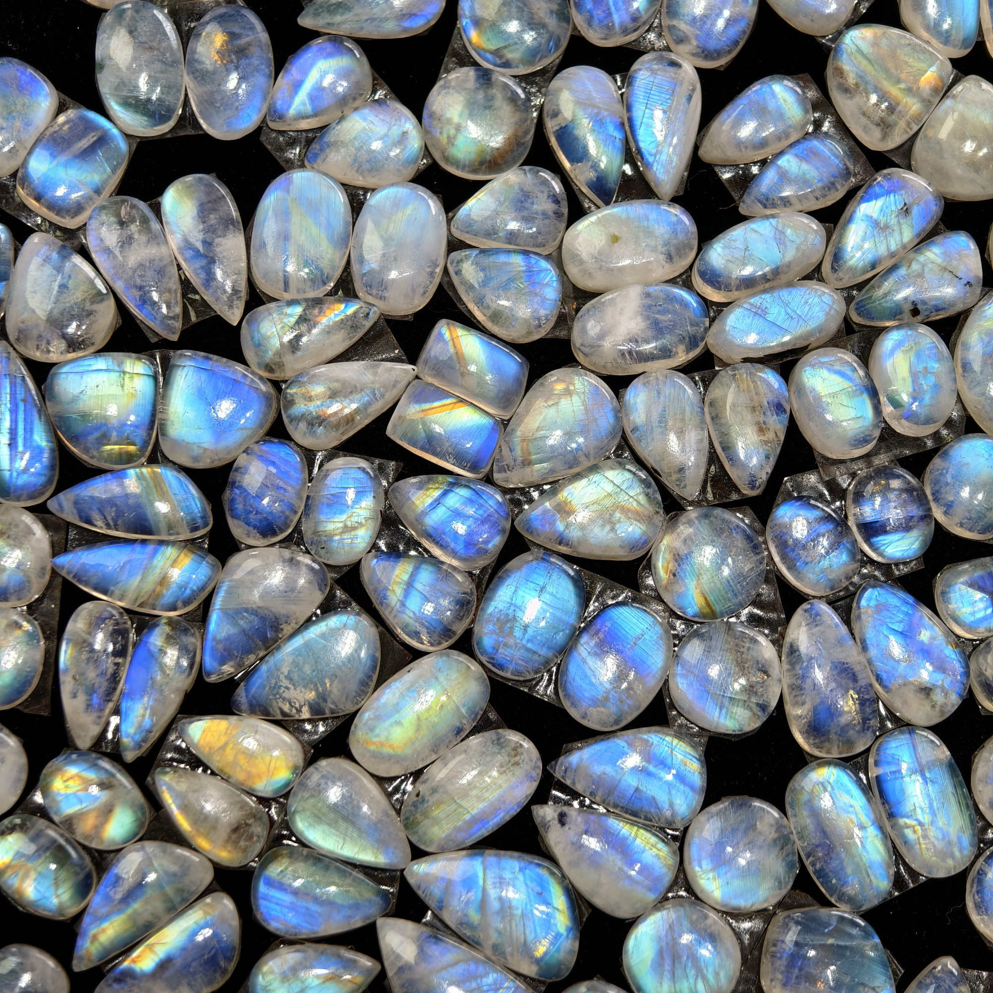 Natural Blue Fire Moonstone Matching Gemston  Earing Pair 6Cts 8x8x3mm 16x9x3mm