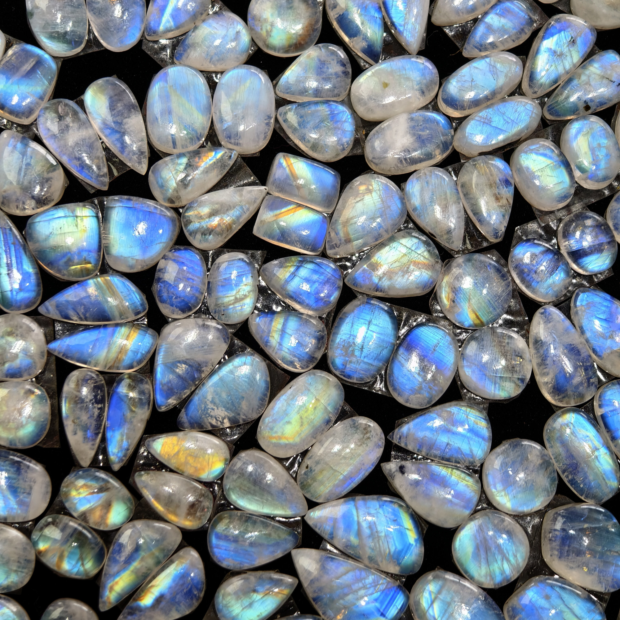 Natural Blue Fire Moonstone Matching Gemston  Earing Pair 6Cts 8x8x3mm 16x9x3mm