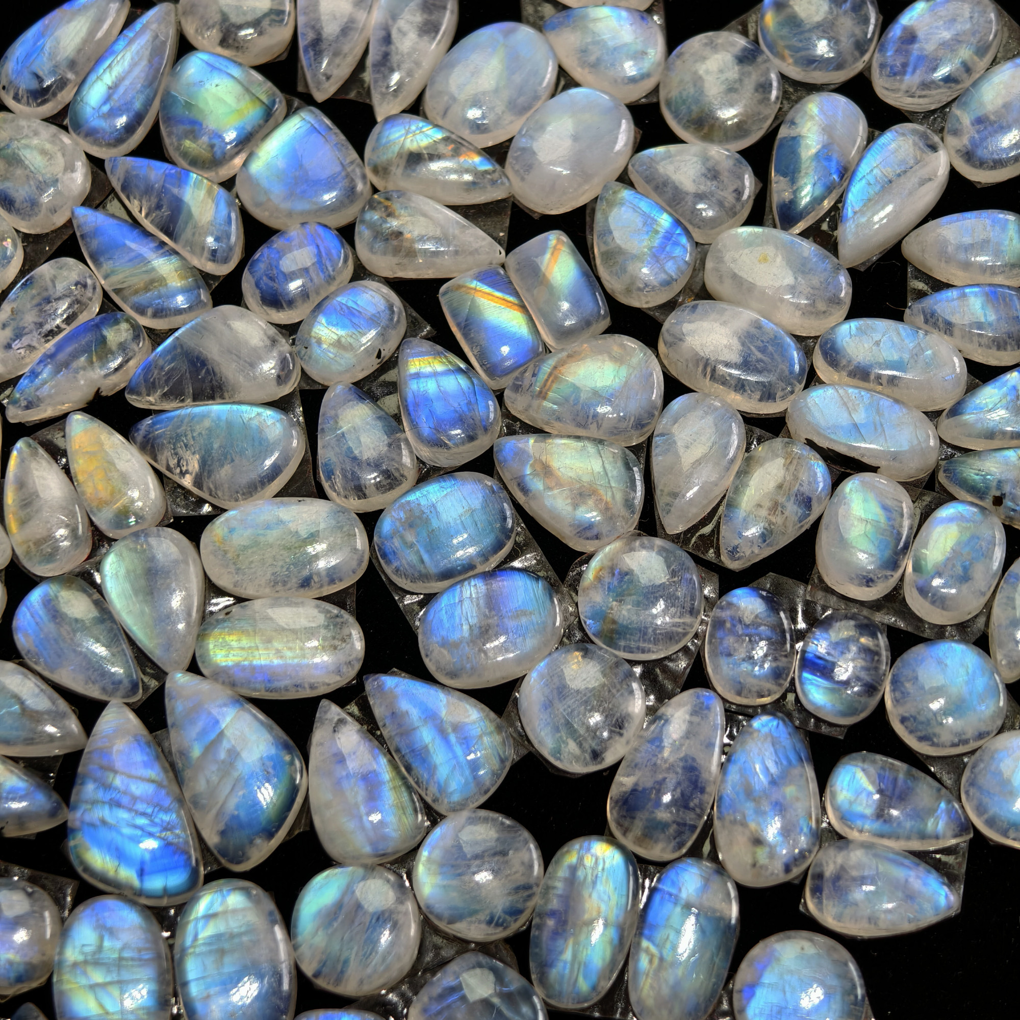Natural Blue Fire Moonstone Matching Gemston Earing Pair 6Cts 8x8x3mm 16x9x3mm