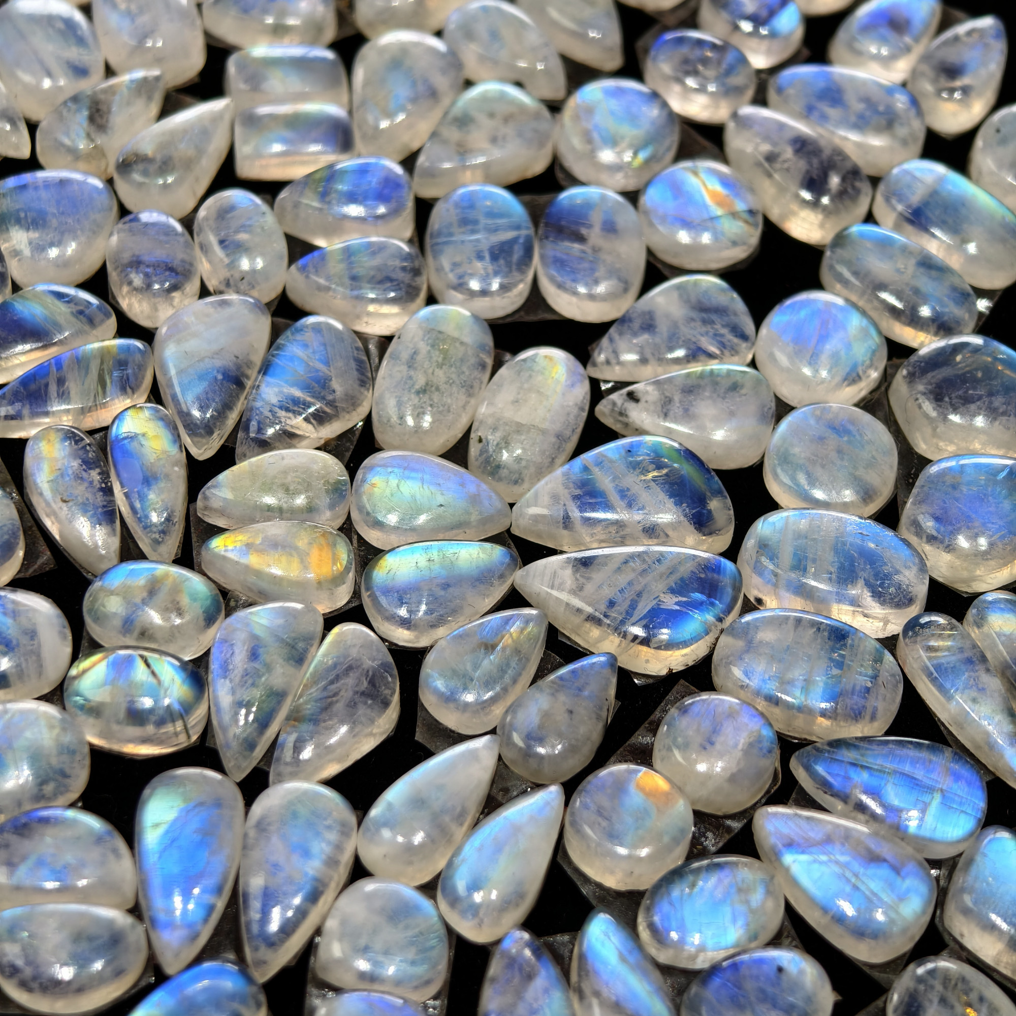 Natural Blue Fire Moonstone Matching Gemston  Earing Pair 6Cts 8x8x3mm 16x9x3mm