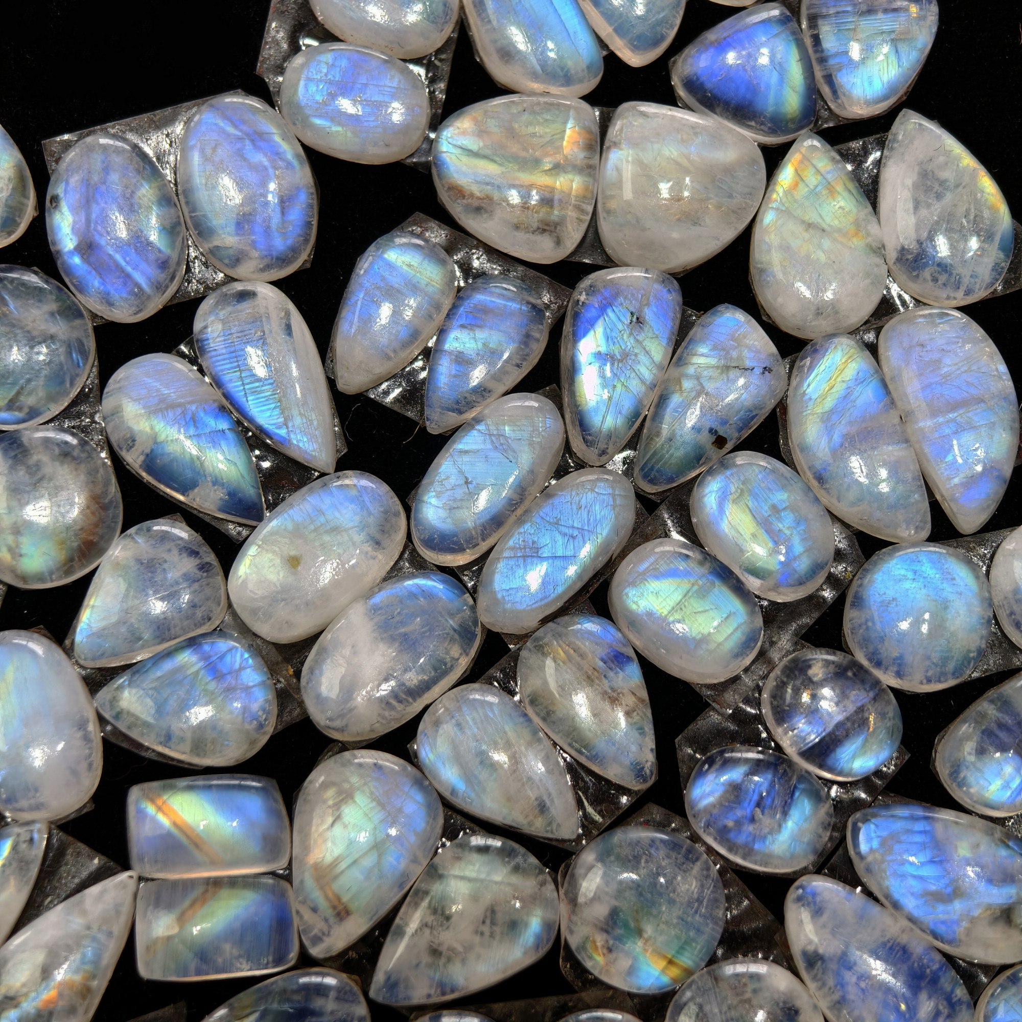 Natural Blue Fire Moonstone Matching Gemston  Earing Pair 6Cts 8x8x3mm 16x9x3mm