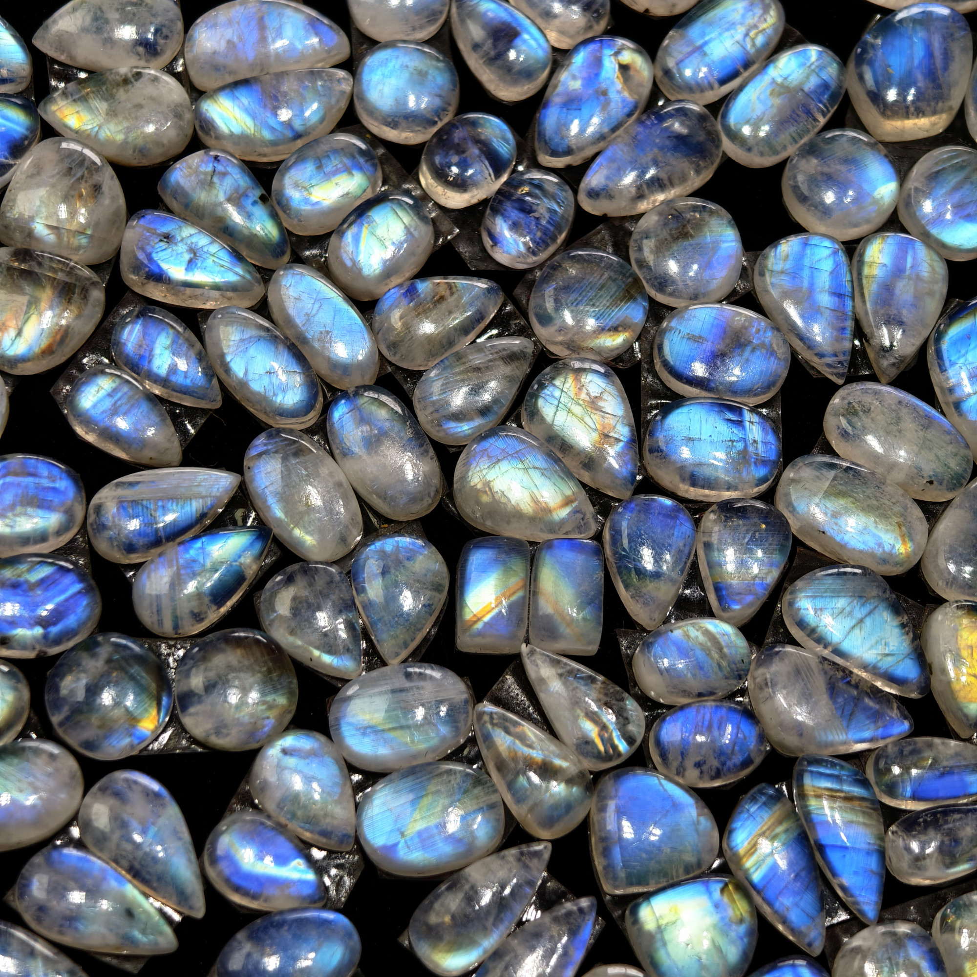 Natural Blue Fire Moonstone Matching Gemston  Earing Pair 6Cts 8x8x3mm 16x9x3mm