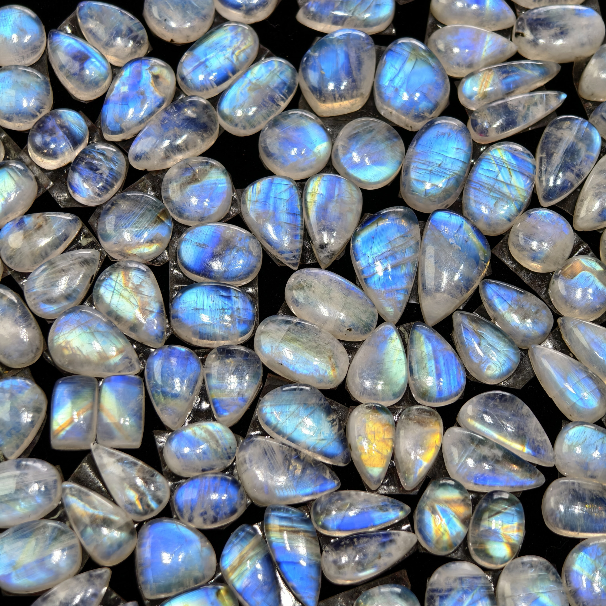 Natural Blue Fire Moonstone Matching Gemston  Earing Pair 6Cts 8x8x3mm 16x9x3mm