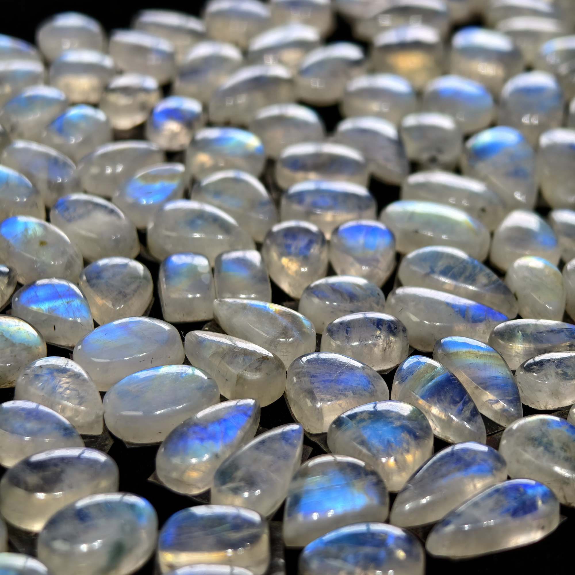Natural Blue Fire Moonstone Matching Gemston  Earing Pair 6Cts 8x8x3mm 16x9x3mm
