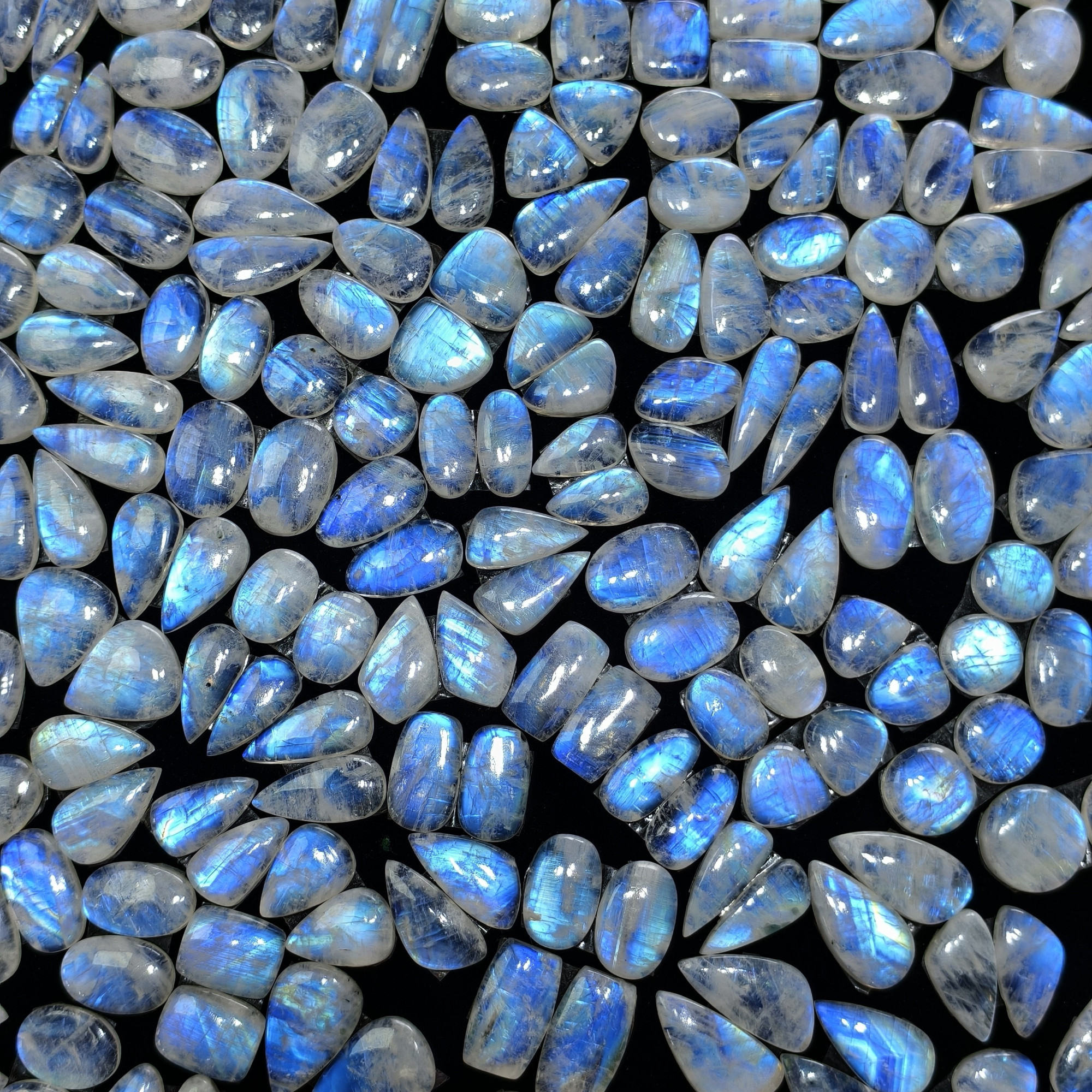 Natural Rainbow Moonstone Smooth Cabochon Pair for Jewelry Making 12Cts 20x11x13mm 11x11x3mm