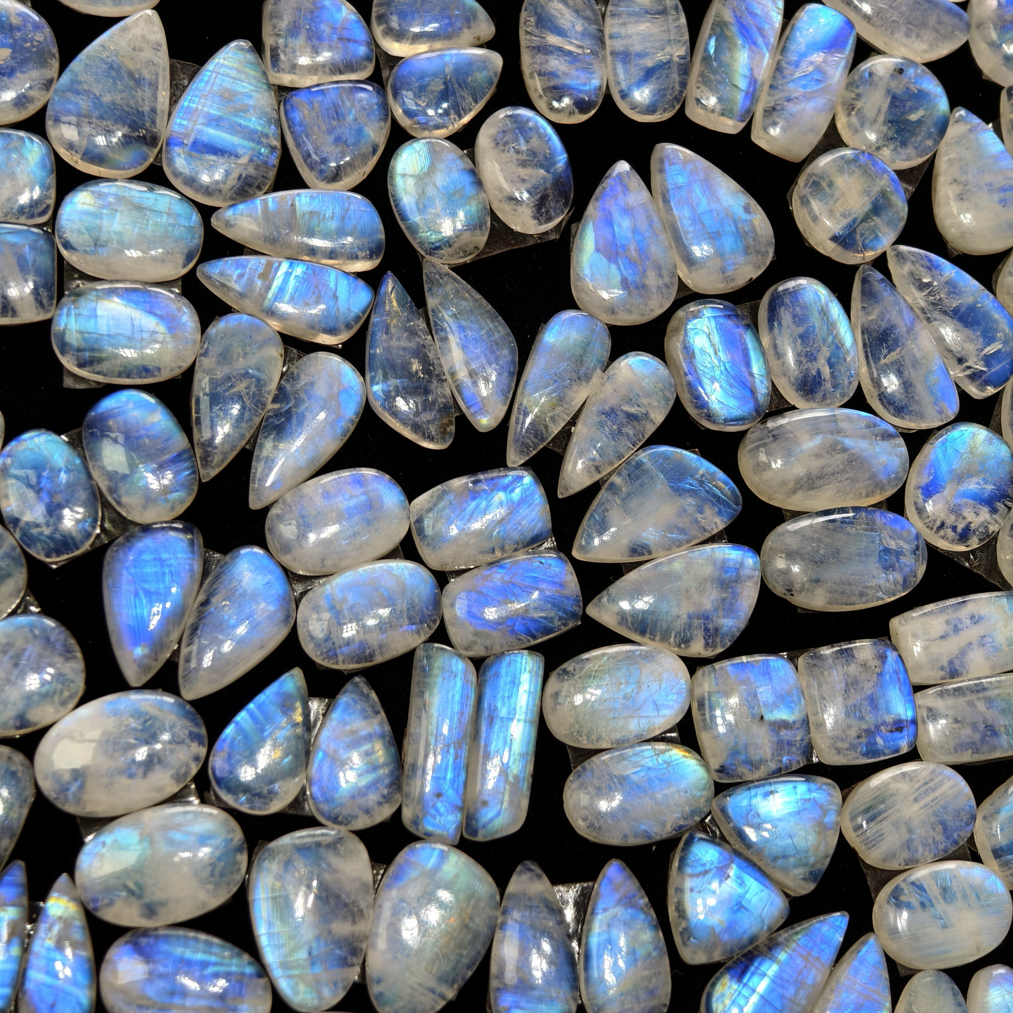 Natural Rainbow Moonstone Smooth Cabochon Pair for Jewelry Making 12Cts 20x11x13mm 11x11x3mm
