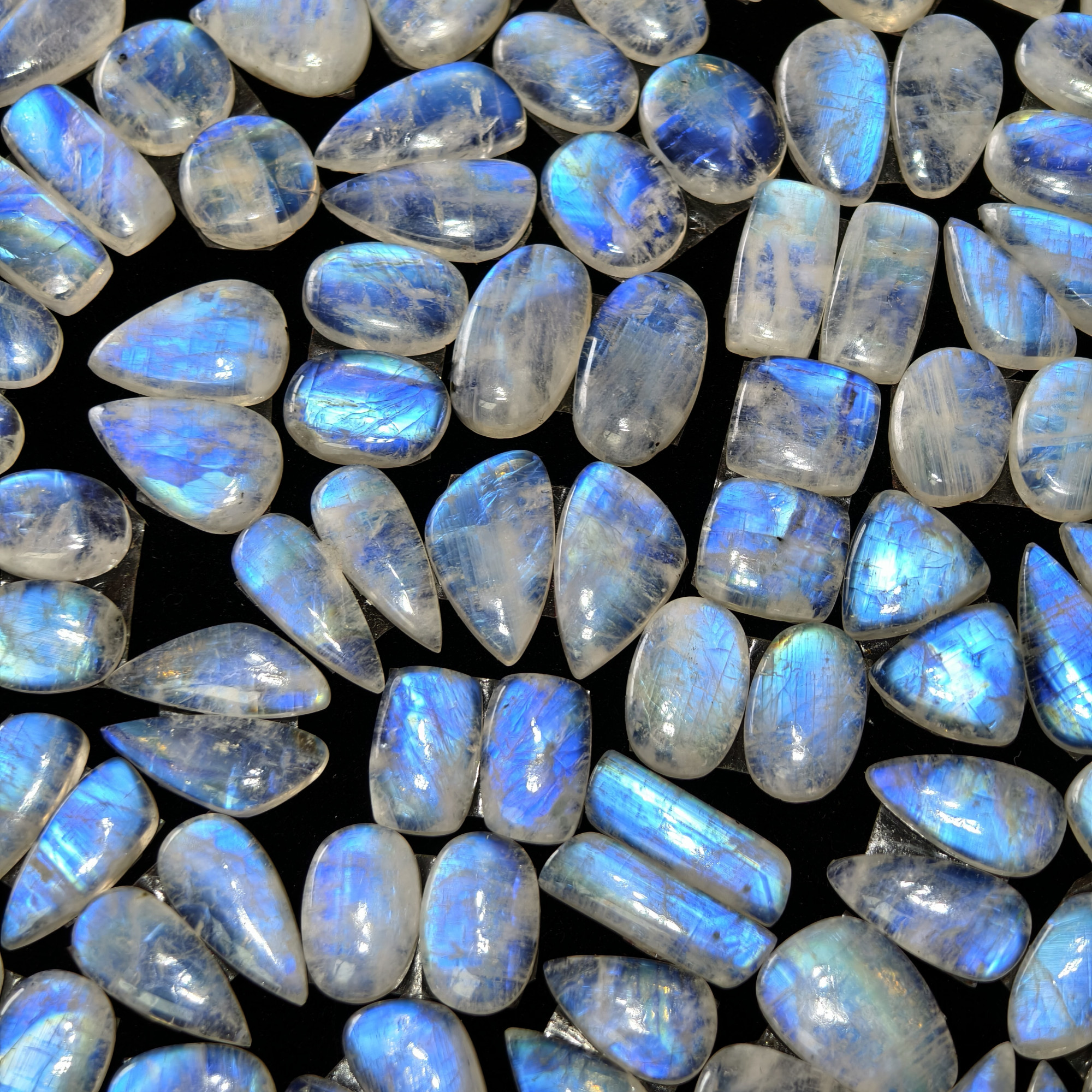 Natural Rainbow Moonstone Smooth Cabochon Pair for Jewelry Making 12Cts 20x11x13mm 11x11x3mm