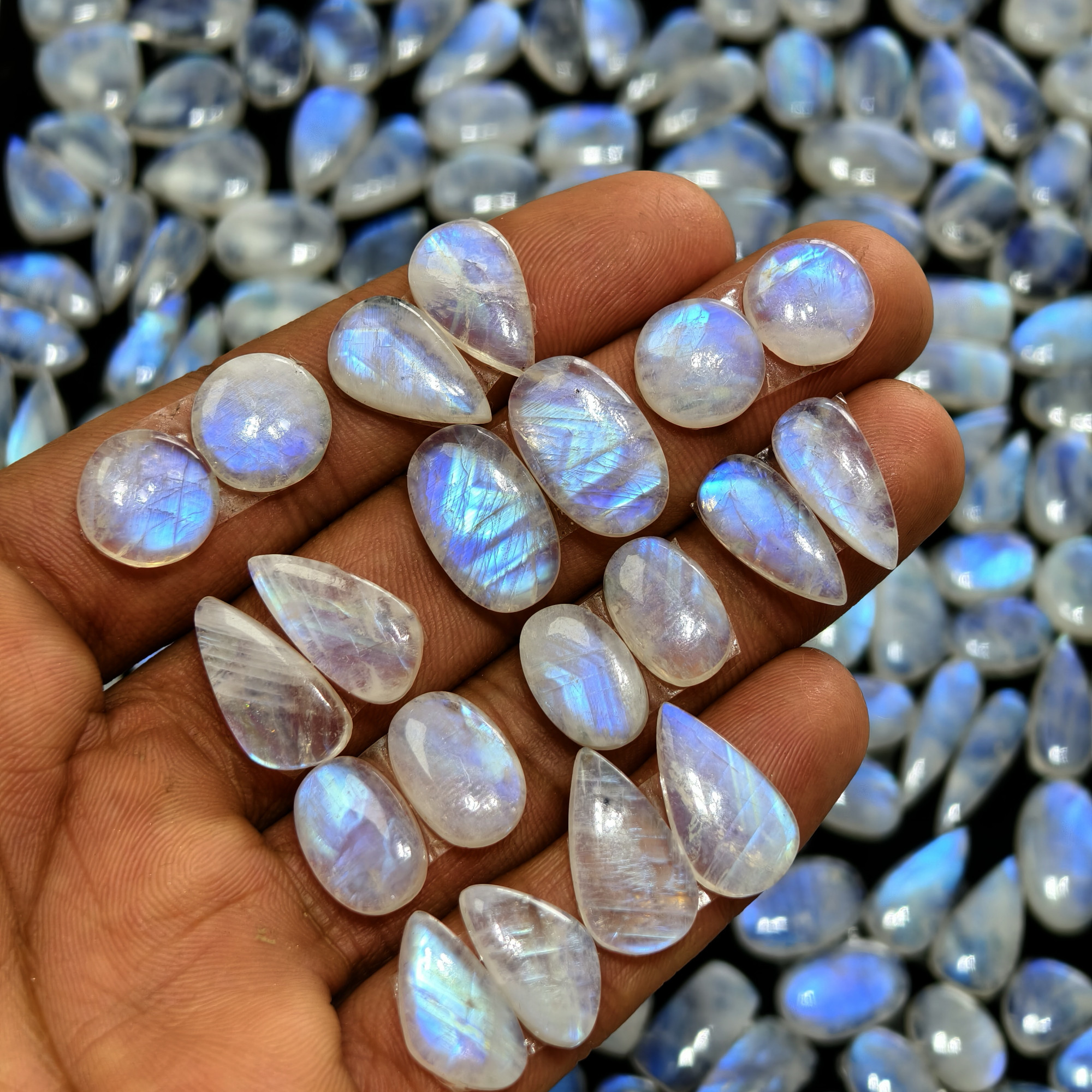 Natural Rainbow Moonstone Smooth Cabochon Pair for Jewelry Making 12Cts 20x11x13mm 11x11x3mm
