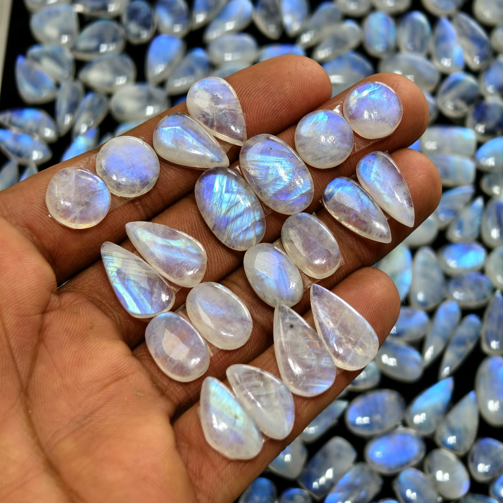 Natural Rainbow Moonstone Smooth Cabochon Pair for Jewelry Making 12Cts 20x11x13mm 11x11x3mm