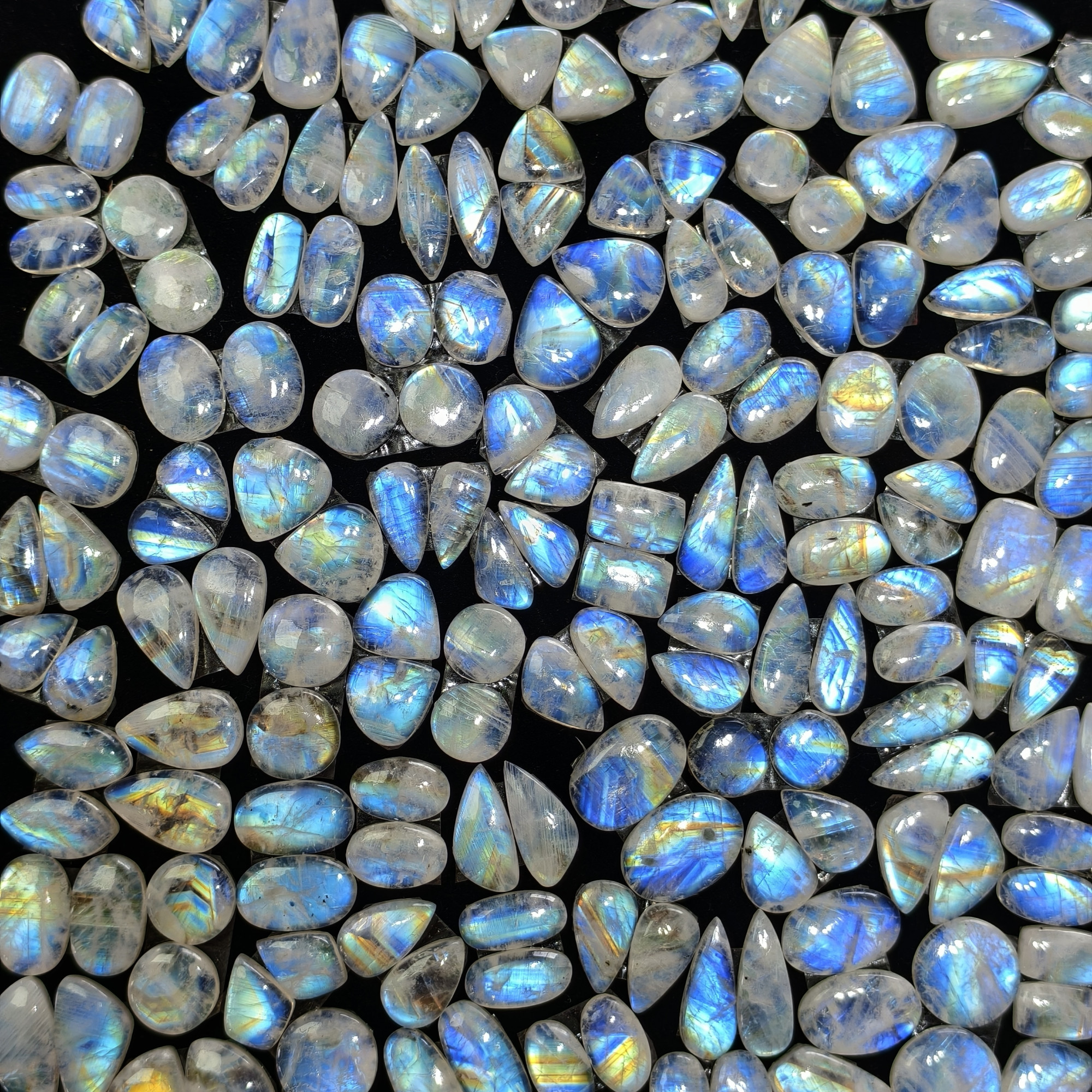 Natural Blue Rainbow Fire Moonstone Matching Pair 11 Cts 12x9x3mm 17x12x3mm