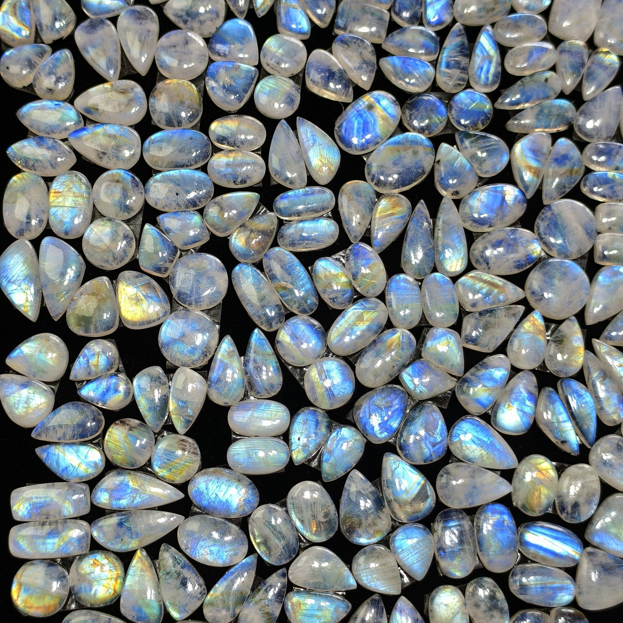 Natural Blue Rainbow Fire Moonstone Matching Pair 11 Cts 12x9x3mm 17x12x3mm