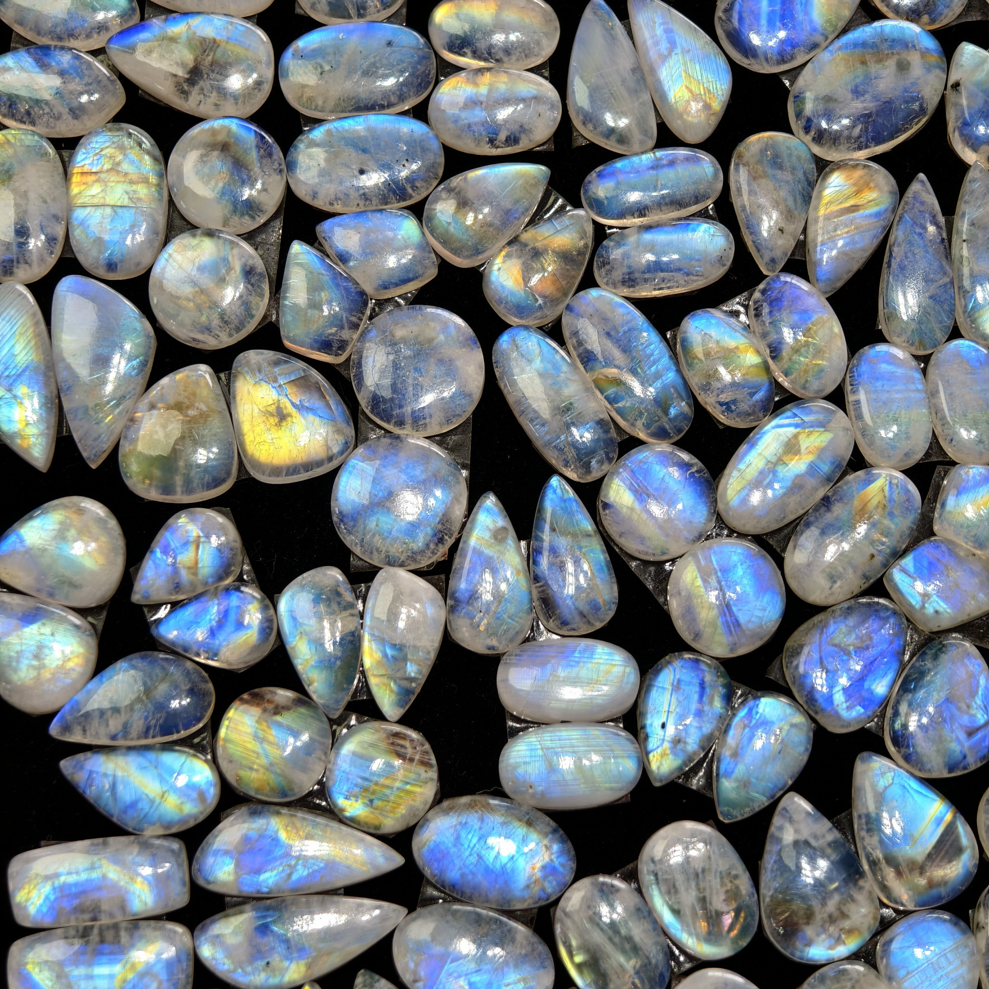 Natural Blue Rainbow Fire Moonstone Matching Pair 11 Cts 12x9x3mm 17x12x3mm