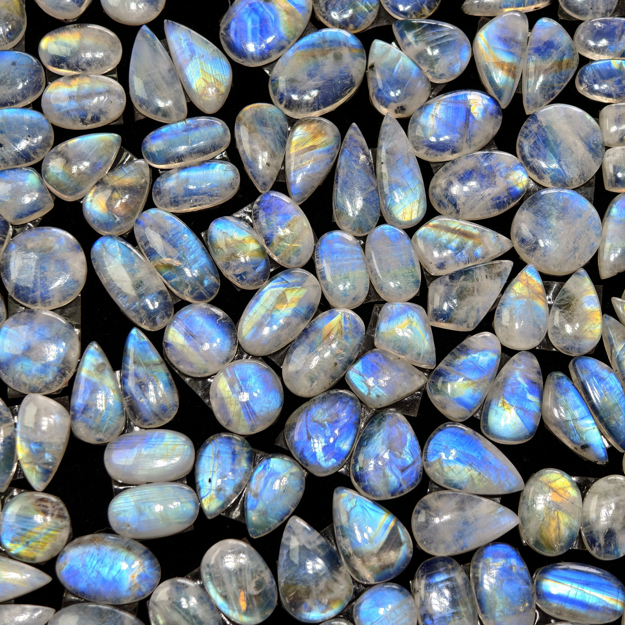 Natural Blue Rainbow Fire Moonstone Matching Pair 11 Cts 12x9x3mm 17x12x3mm