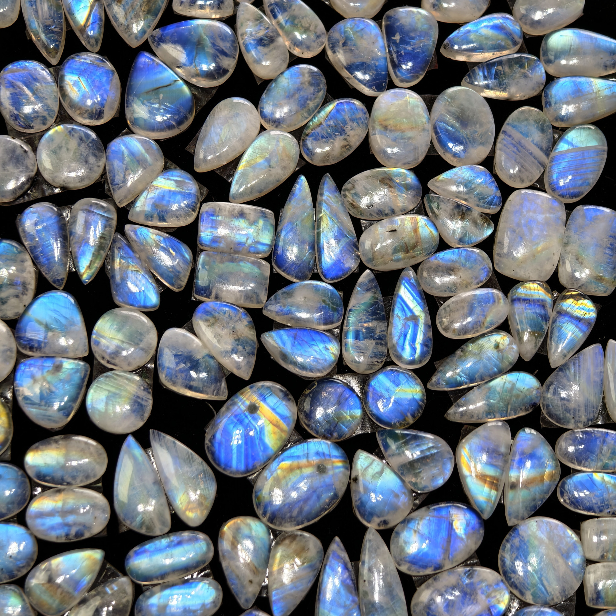 Natural Blue Rainbow Fire Moonstone Matching Pair 11 Cts 12x9x3mm 17x12x3mm