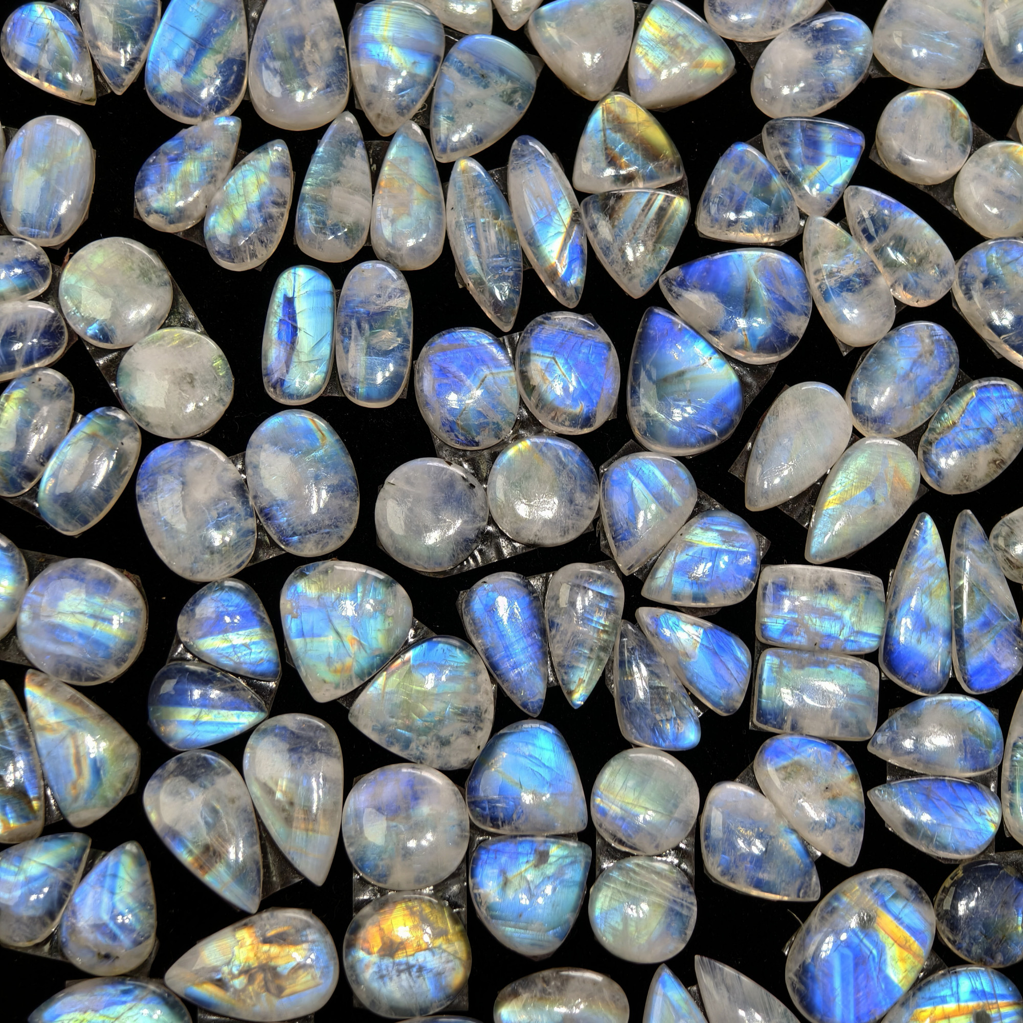 Natural Blue Rainbow Fire Moonstone Matching Pair 11 Cts 12x9x3mm 17x12x3mm