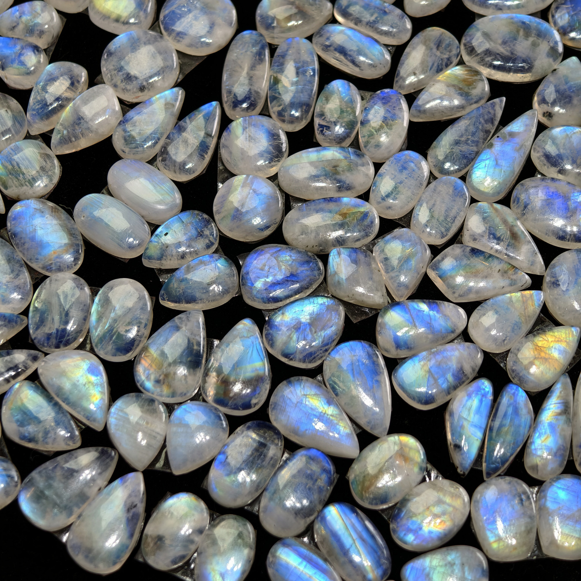 Natural Blue Rainbow Fire Moonstone Matching Pair 11 Cts 12x9x3mm 17x12x3mm