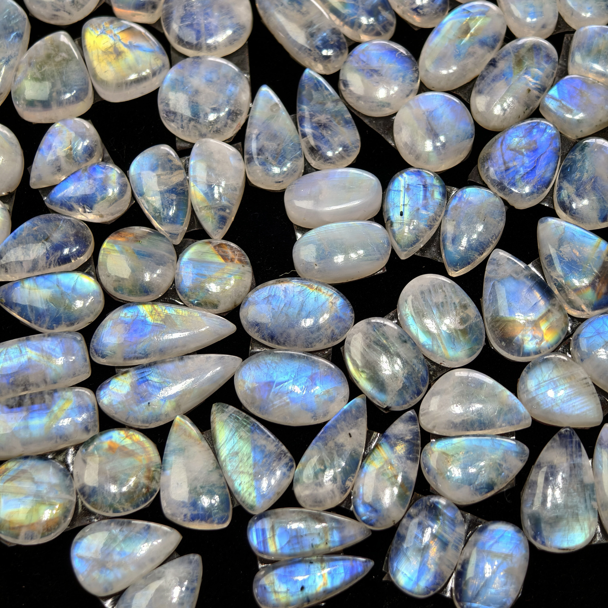 Natural Blue Rainbow Fire Moonstone Matching Pair 11 Cts 12x9x3mm 17x12x3mm