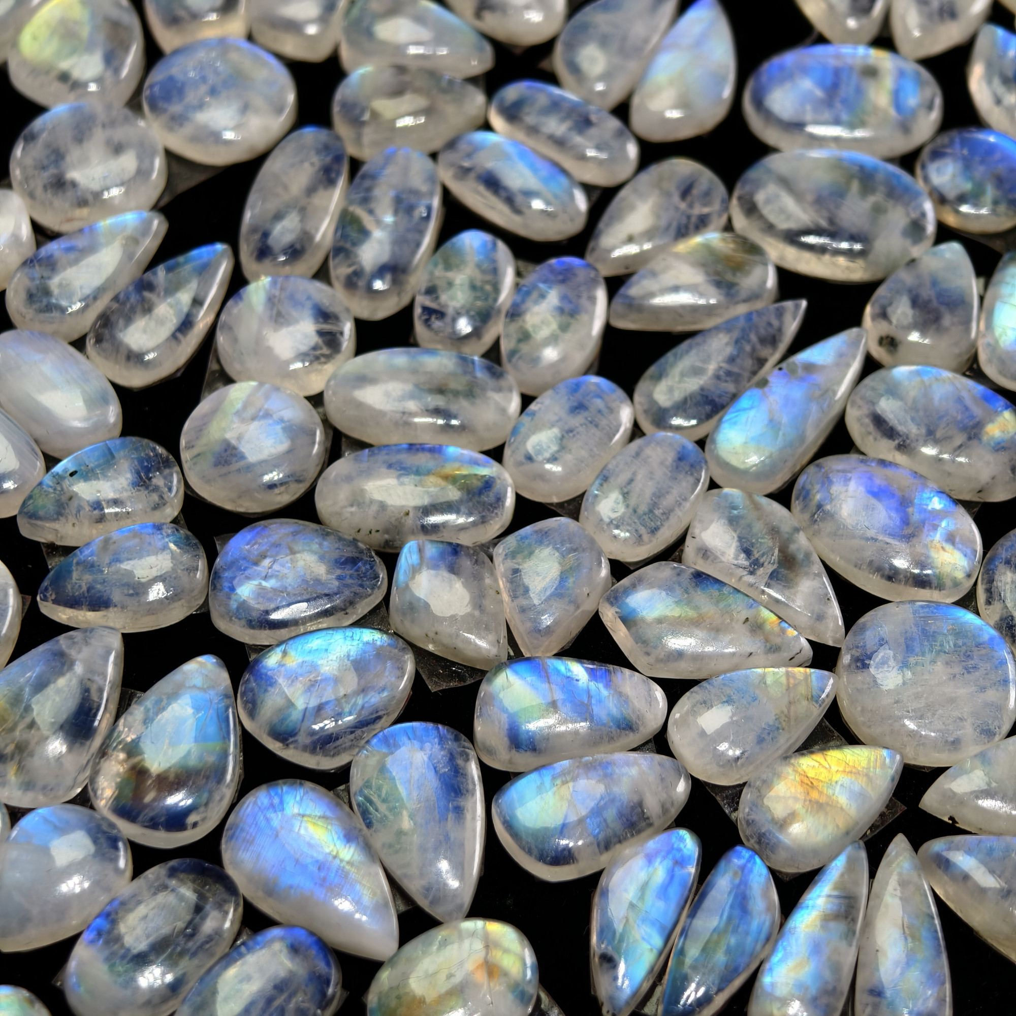 Natural Blue Rainbow Fire Moonstone Matching Pair 11 Cts 12x9x3mm 17x12x3mm