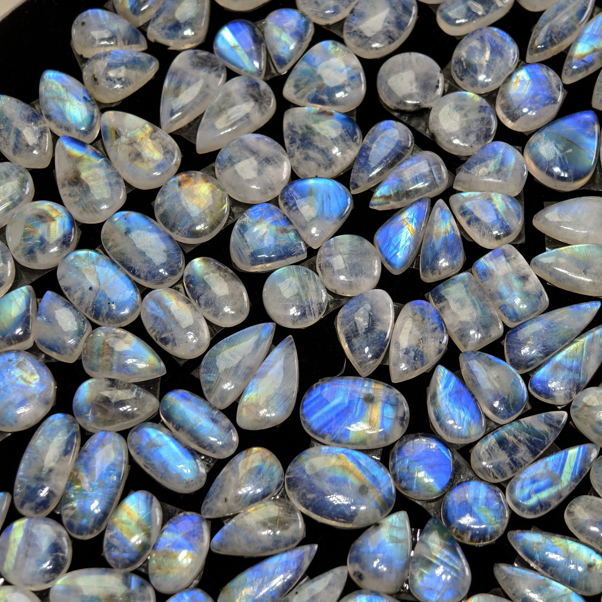 Natural Blue Rainbow Fire Moonstone Matching Pair 11 Cts 12x9x3mm 17x12x3mm