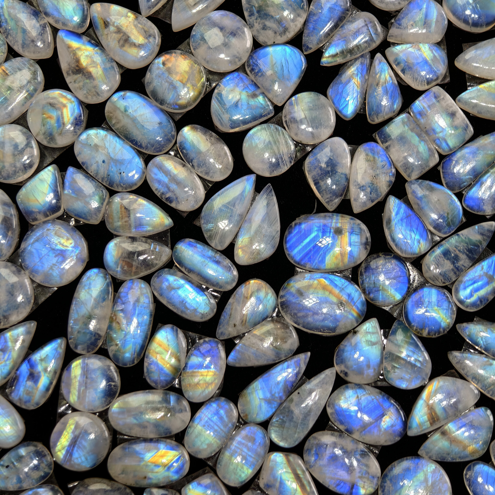 Natural Blue Rainbow Fire Moonstone Matching Pair 11 Cts 12x9x3mm 17x12x3mm