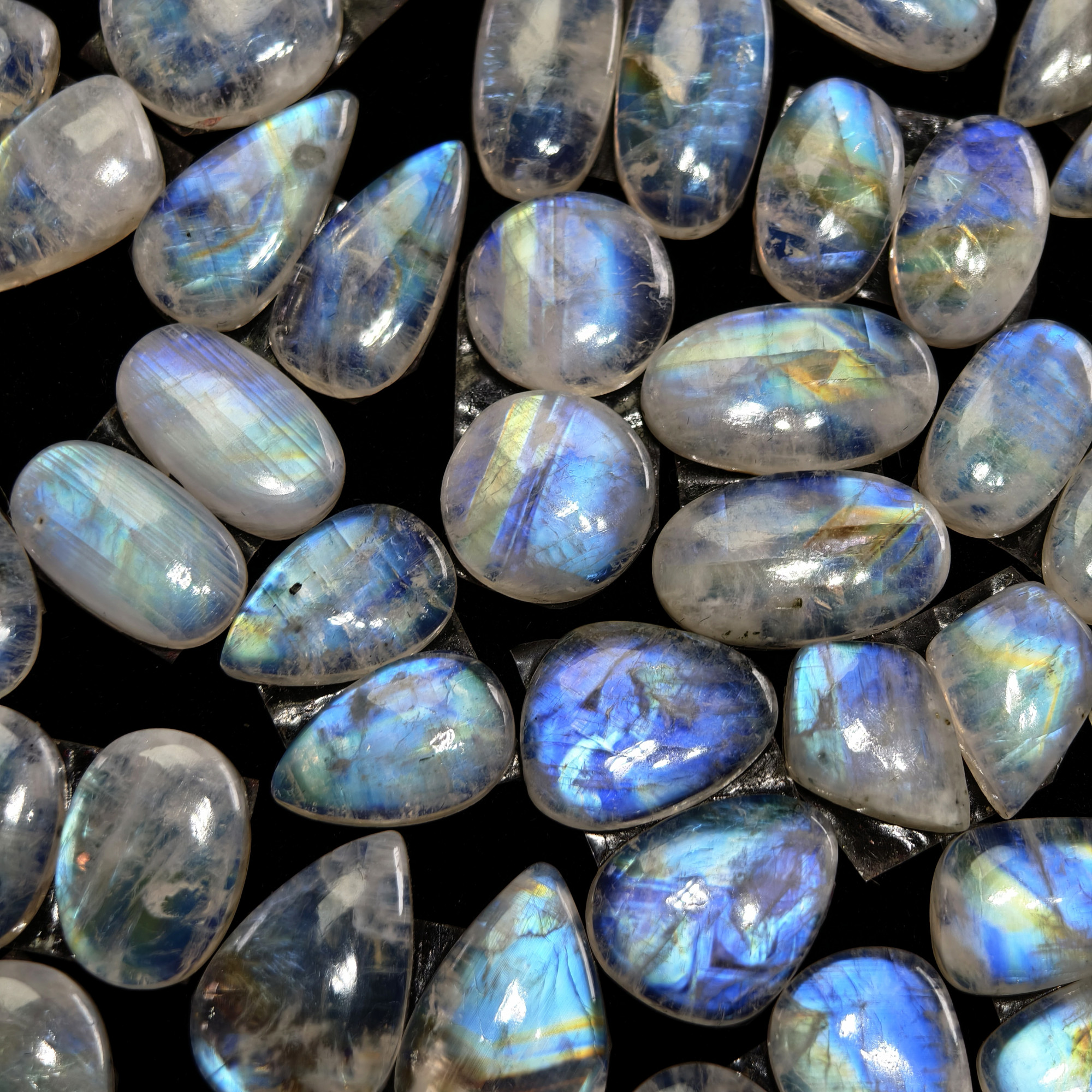 Natural Blue Rainbow Fire Moonstone Matching Pair 11 Cts 12x9x3mm 17x12x3mm