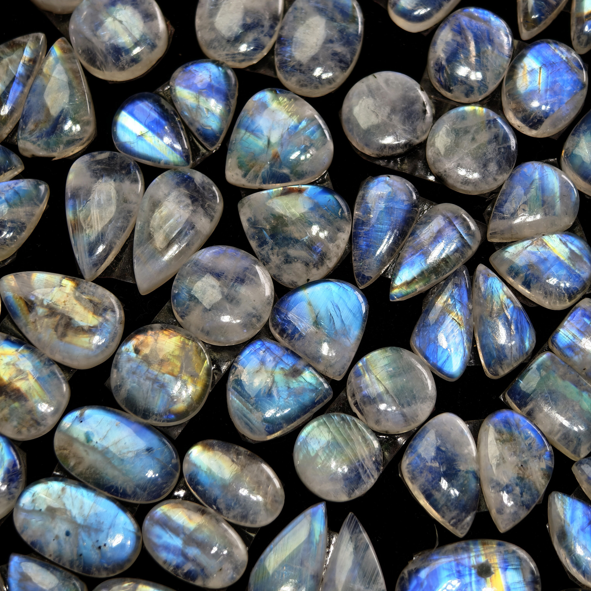Natural Blue Rainbow Fire Moonstone Matching Pair 11 Cts 12x9x3mm 17x12x3mm