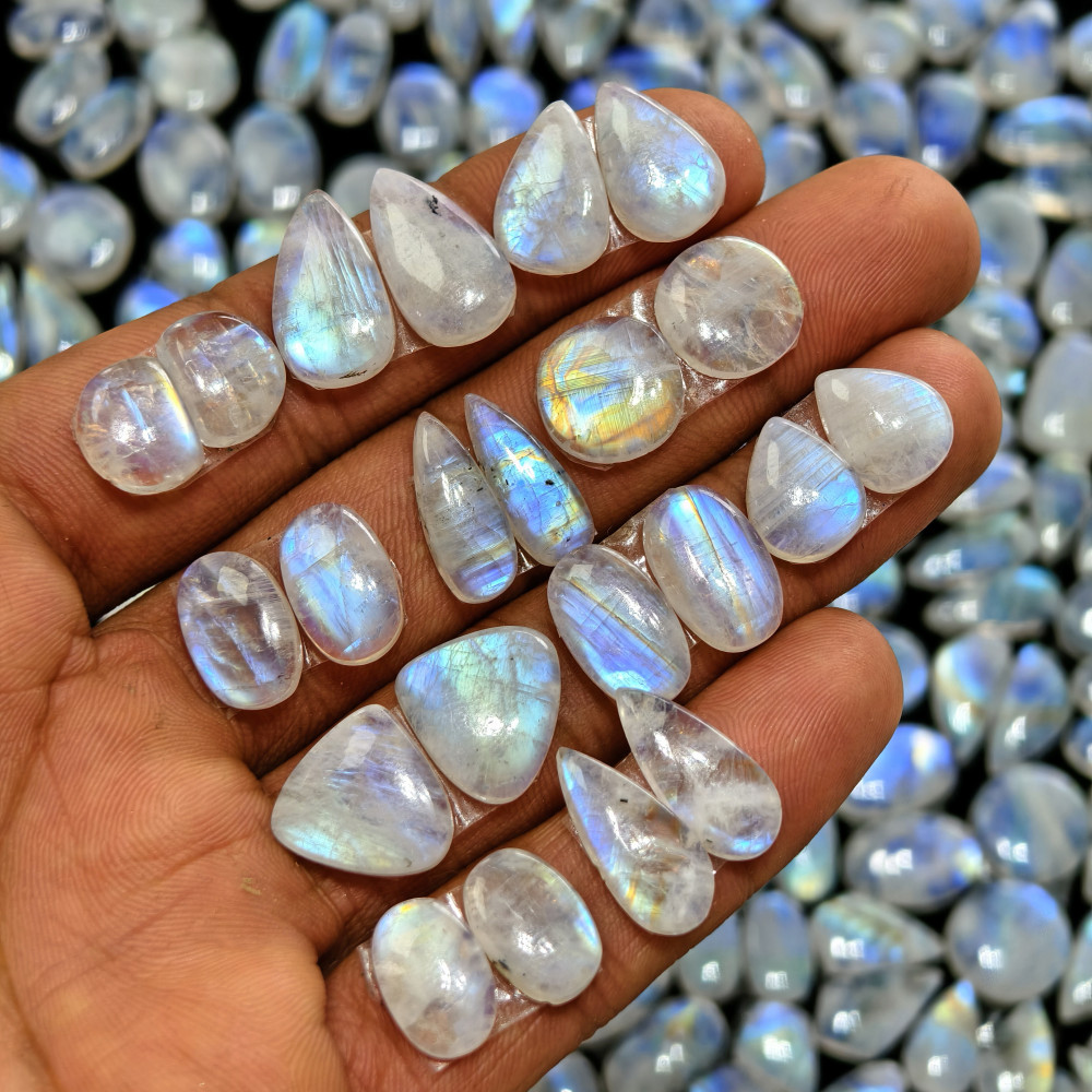 Image of Natural Blue Rainbow Fire Moonstone Matching Pair, 11 Cts, 12x9x3mm 17x12x3mm