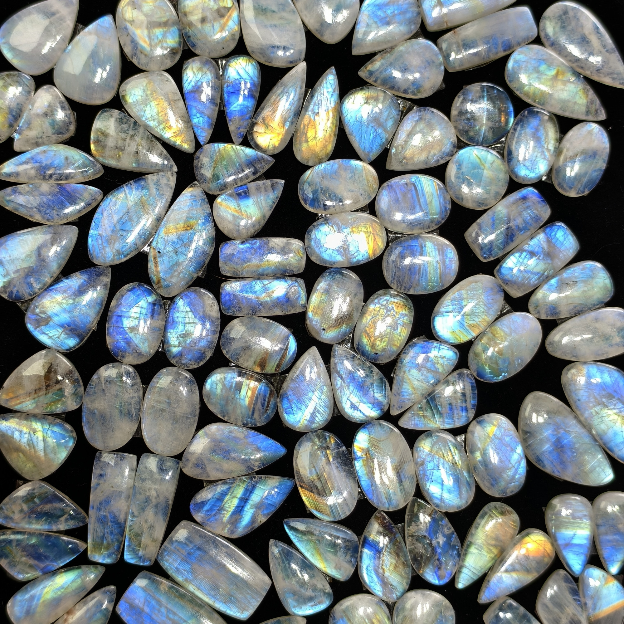 Rainbow Moonstone Mixed Shape Cabochon Pair 18Cts 18x11x4mm 25x13x4mm
