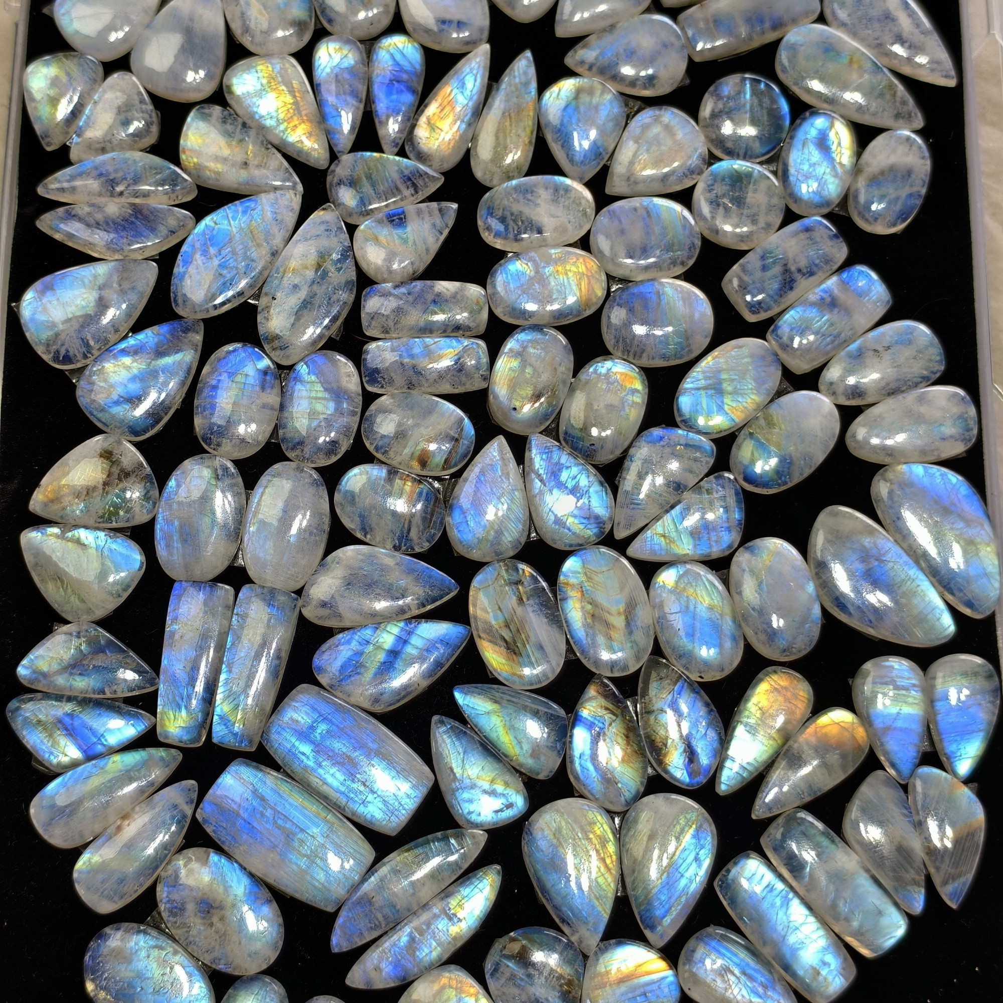 Rainbow Moonstone Mixed Shape Cabochon Pair 18Cts 18x11x4mm 25x13x4mm