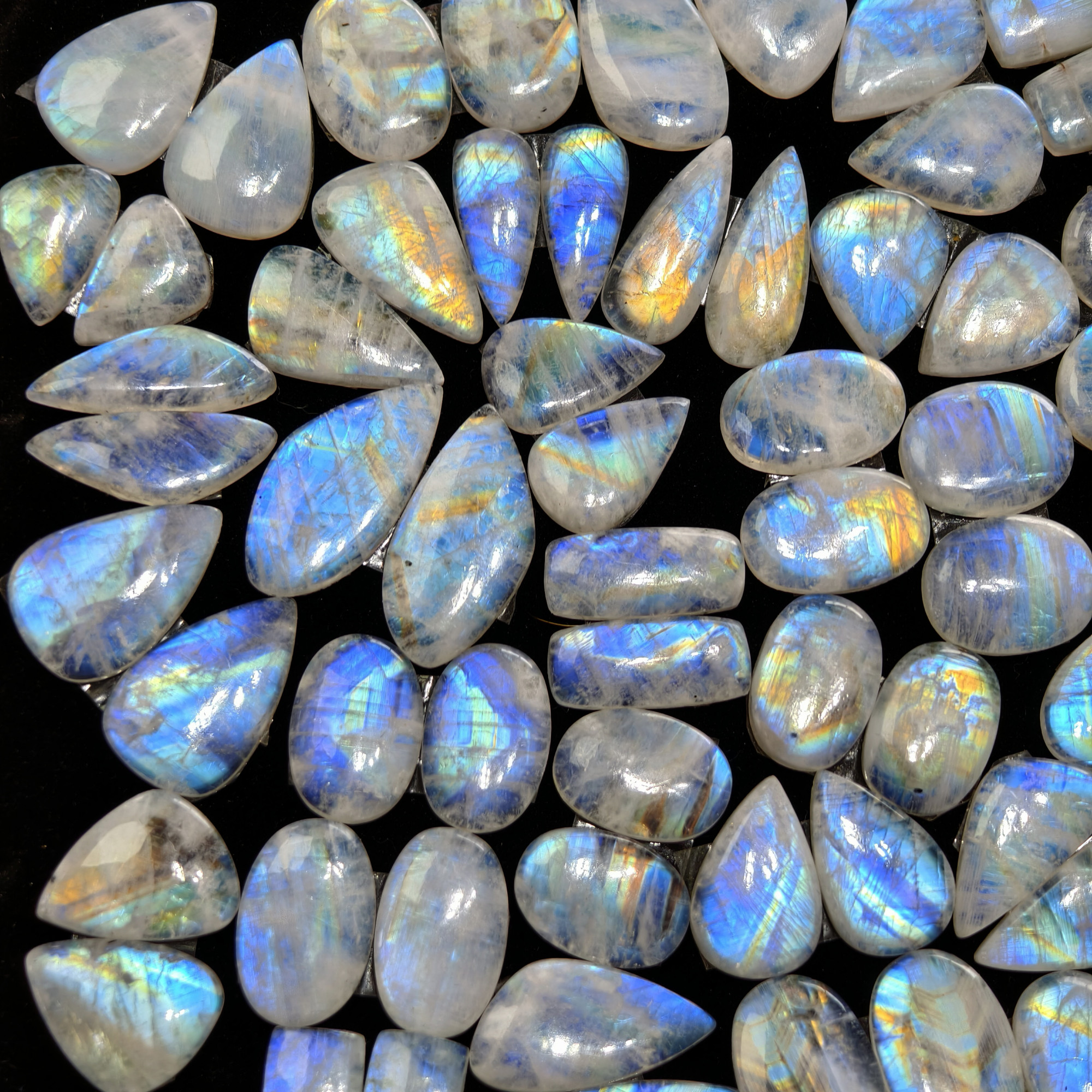 Rainbow Moonstone Mixed Shape Cabochon Pair 18Cts 18x11x4mm 25x13x4mm
