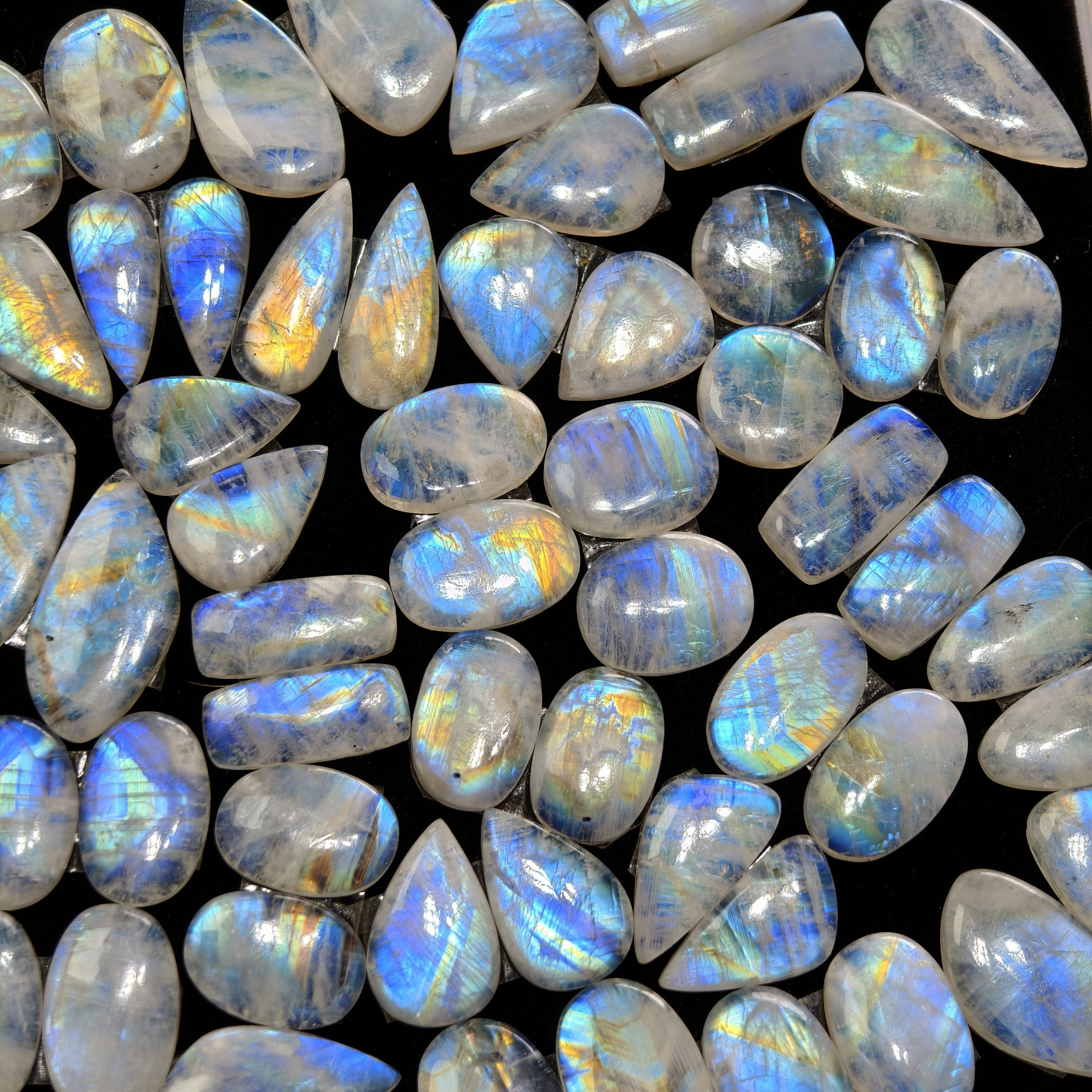 Rainbow Moonstone Mixed Shape Cabochon Pair 18Cts 18x11x4mm 25x13x4mm