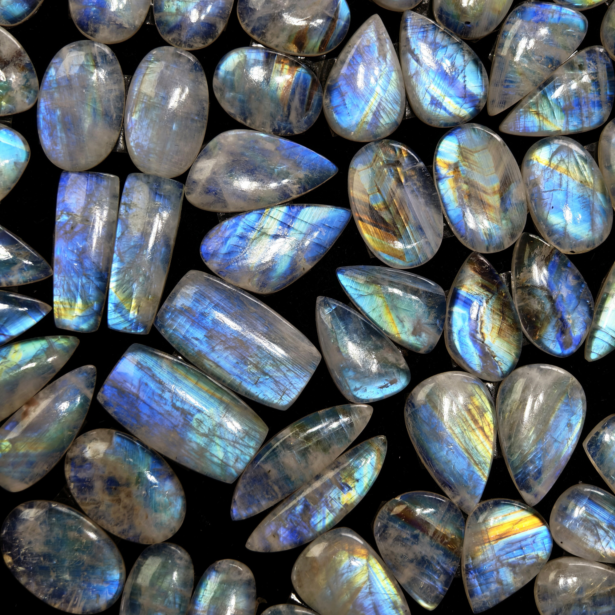 Rainbow Moonstone Mixed Shape Cabochon Pair 18Cts 18x11x4mm 25x13x4mm