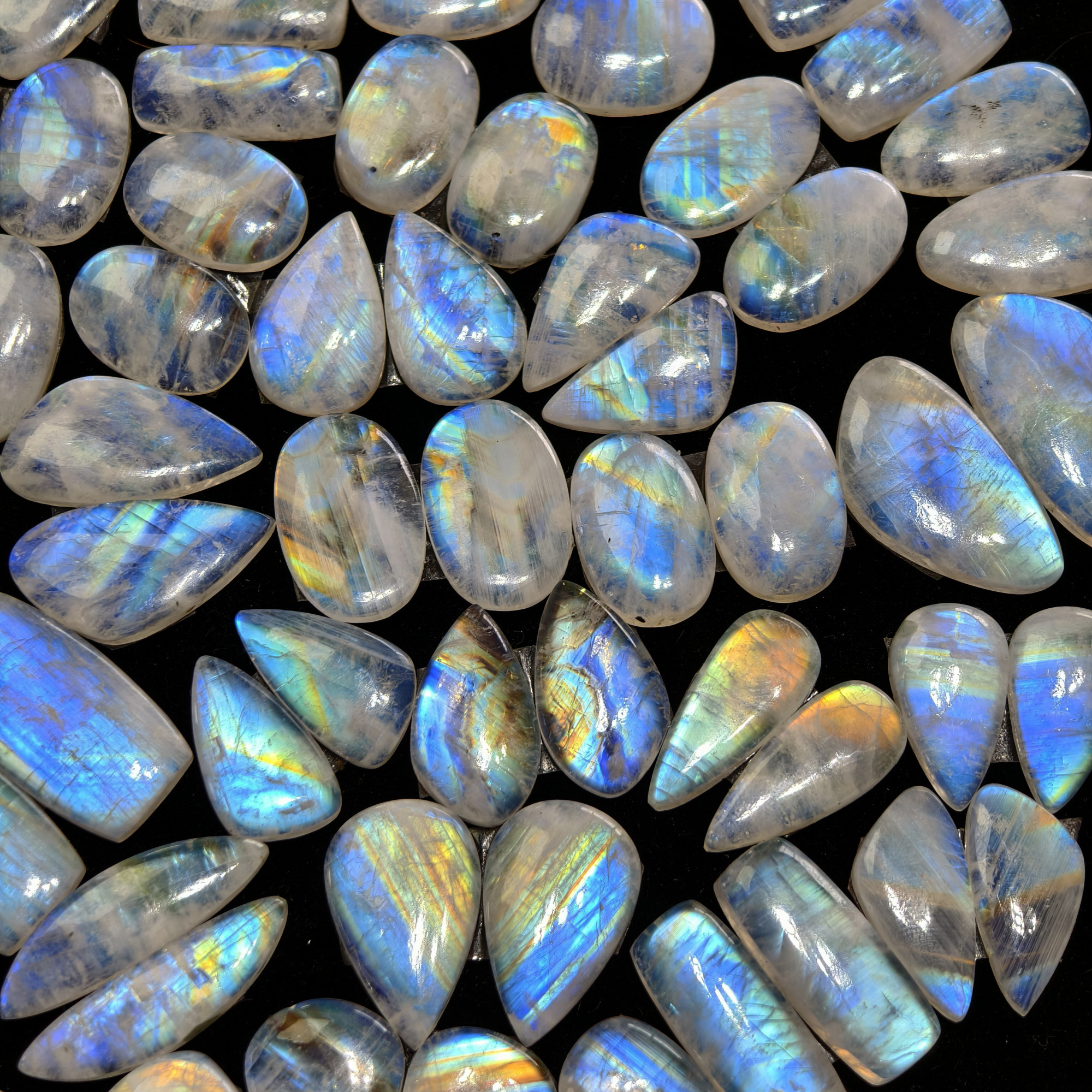 Rainbow Moonstone Mixed Shape Cabochon Pair 18Cts 18x11x4mm 25x13x4mm